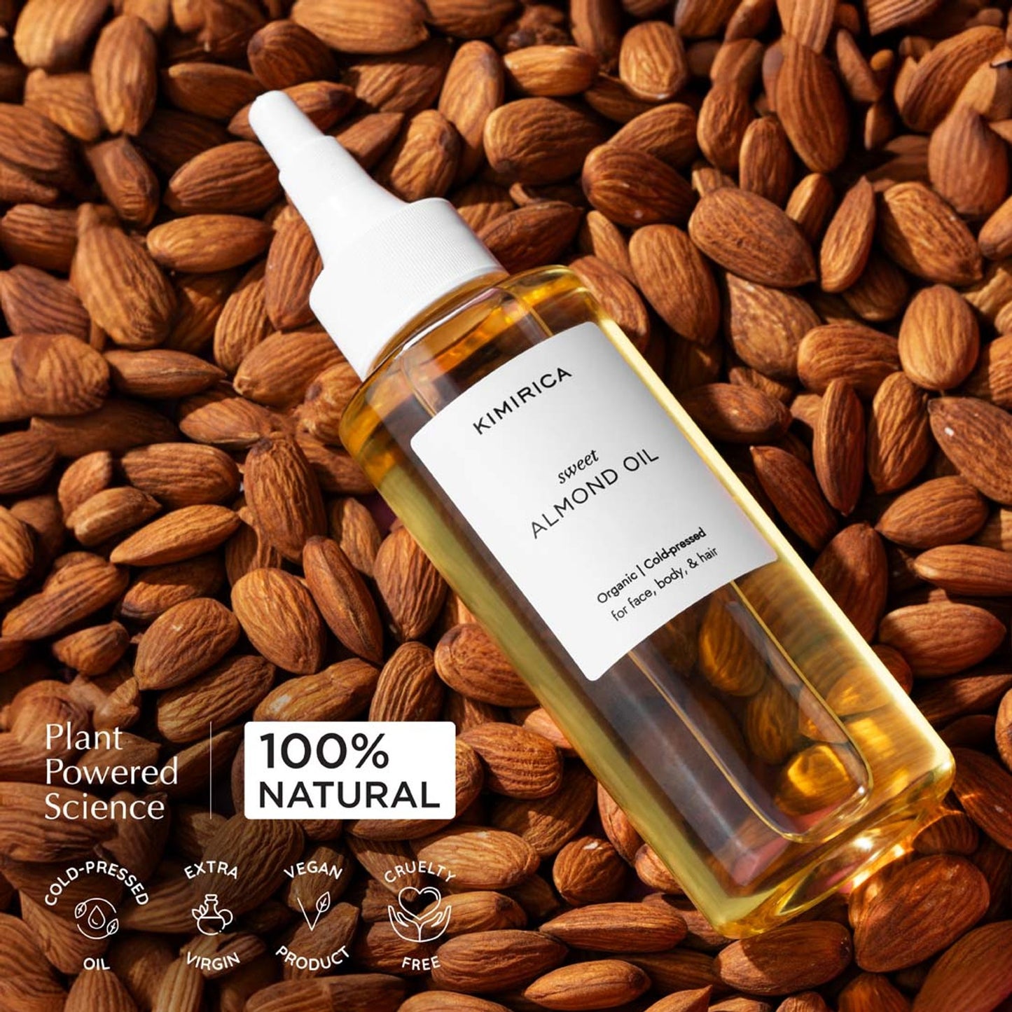 Kimirica 100% Natural Cold-Pressed Extra Virgin Sweet Almond Oil For Healthy Hair & Glowing Skin