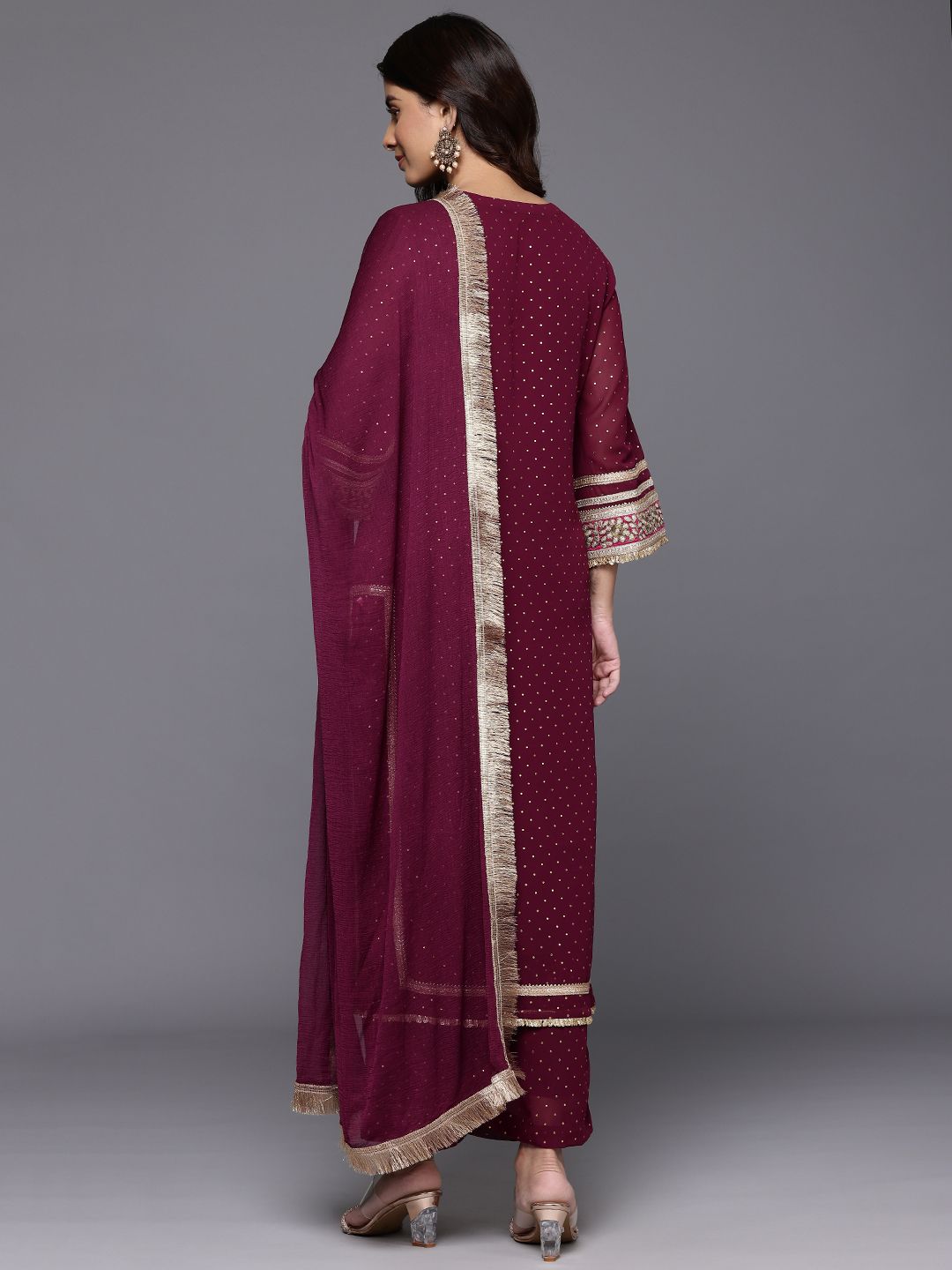 Indyancart VA Women's Gotta Patti Embroidered Silk Georgette Kurta with Trousers & Dupatta