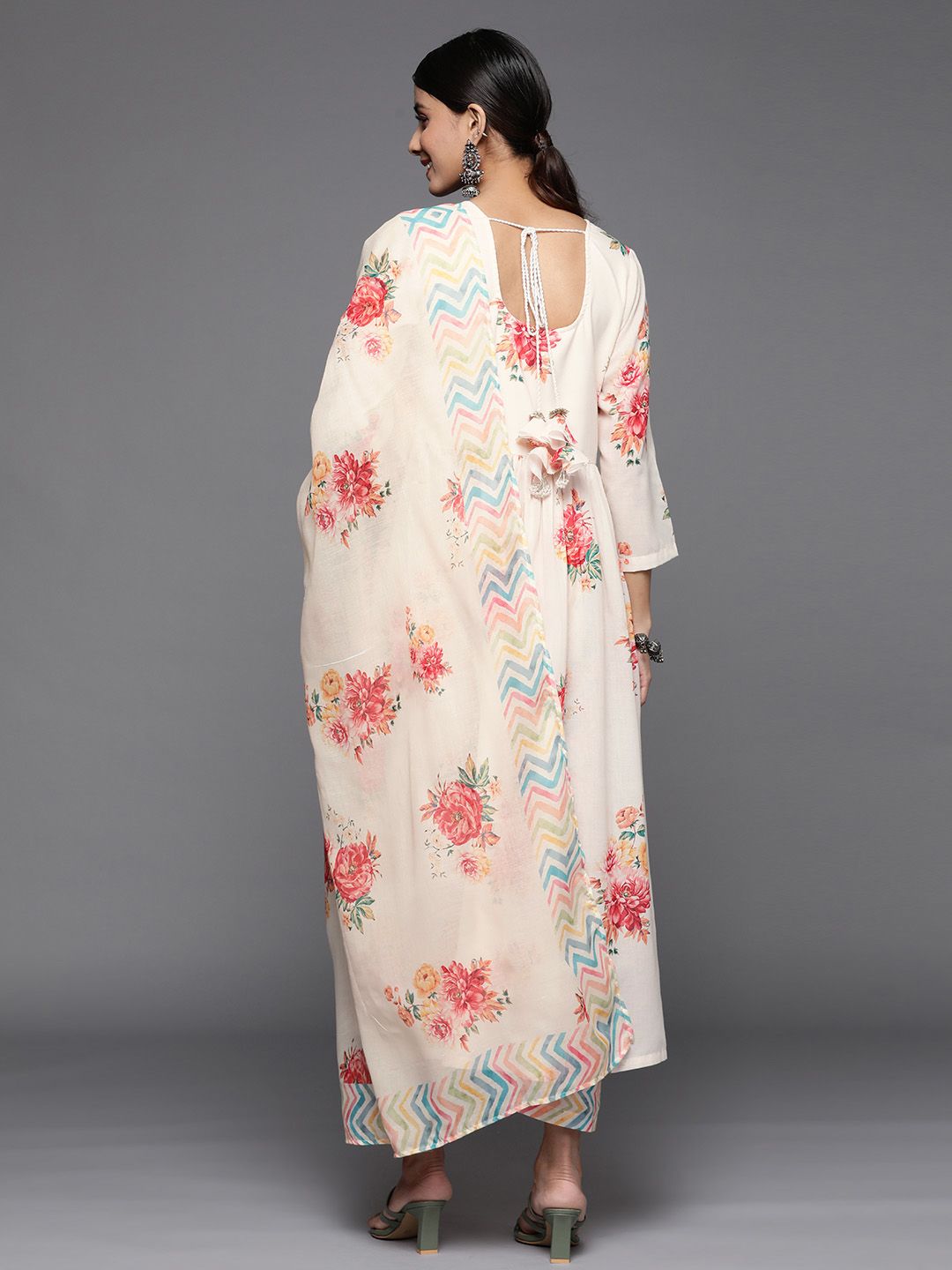 Indyancart VA Women's Floral Printed Keyhole Neck Empire Kurta Set