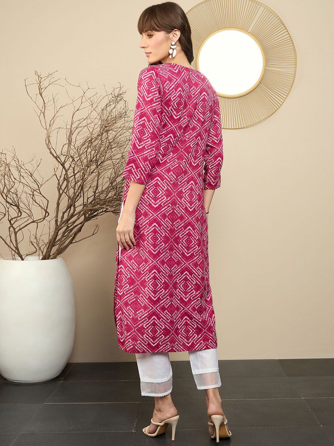 Indyancart IE Pack Of 2 Floral Printed Round Neck Straight Kurta