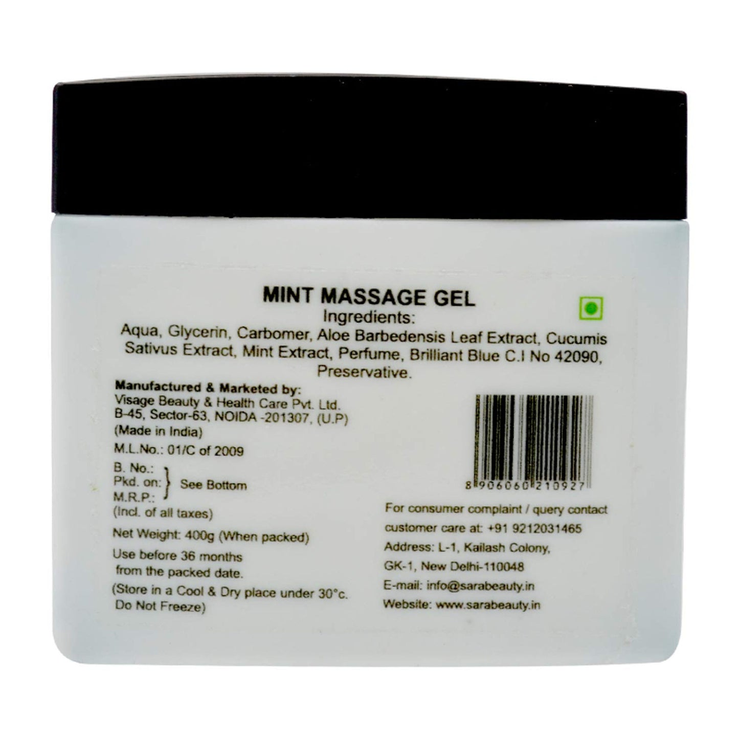Sara Mint Massage Gel For Oil Control & Hydrated Skin, Skin Soothing and Relaxing effects