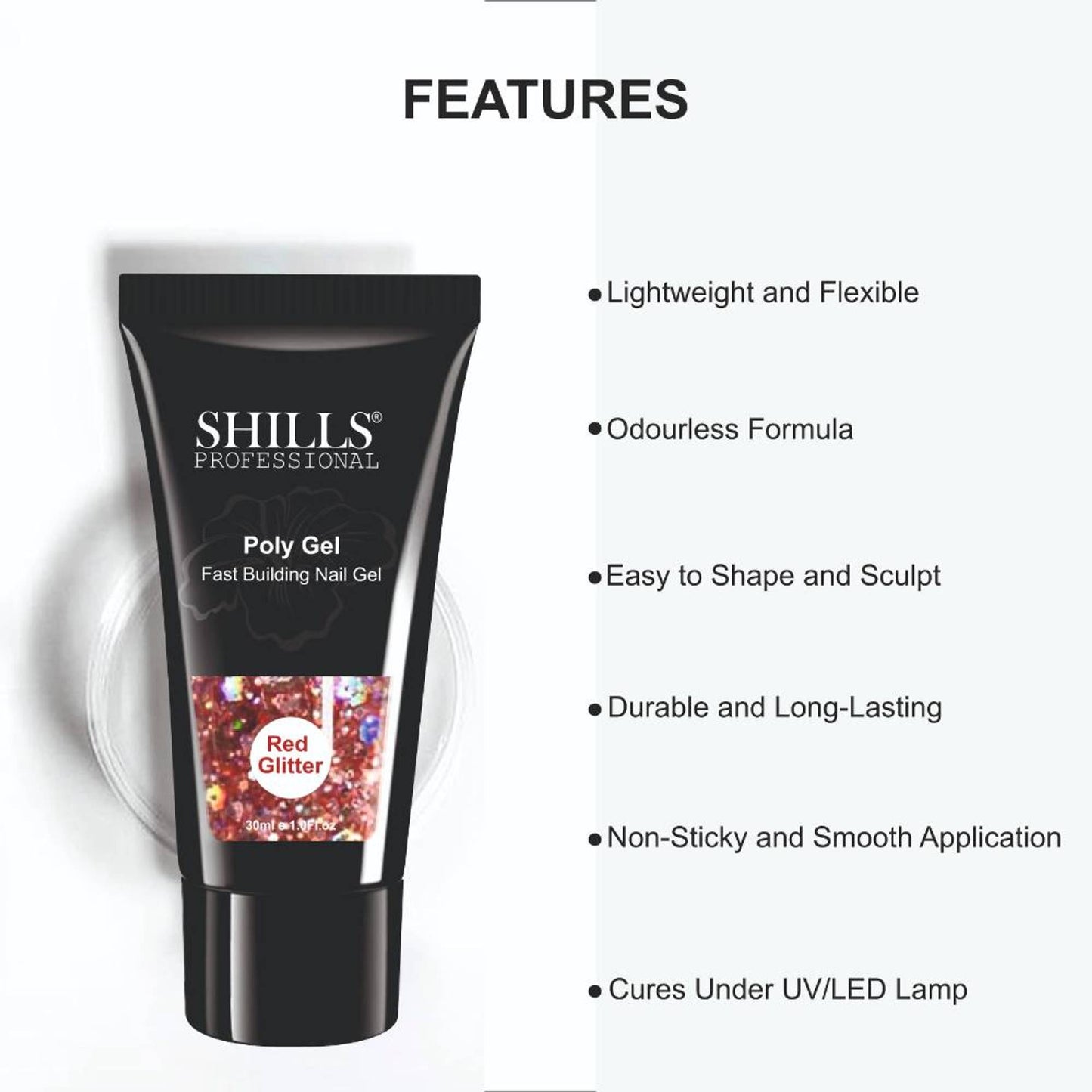 Shills Professional Nail Poly Gel - Red Glitter