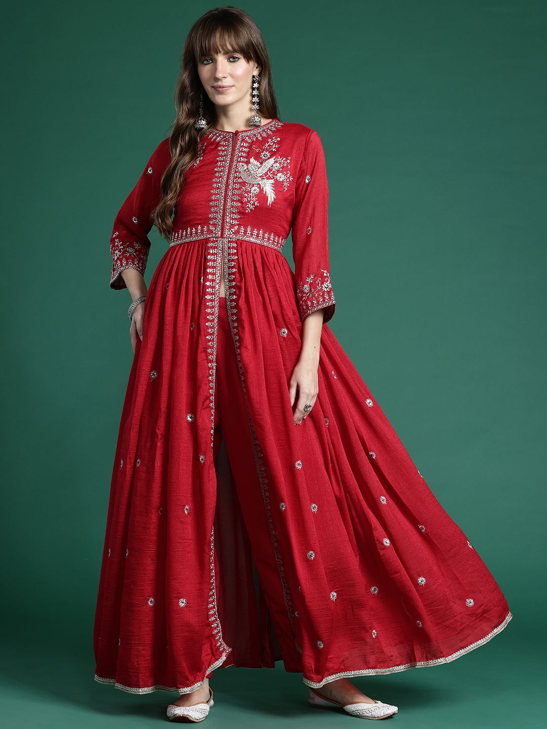 Dhiyona IE Ethnic Motifs Embroidered Empire Kurta with Trousers