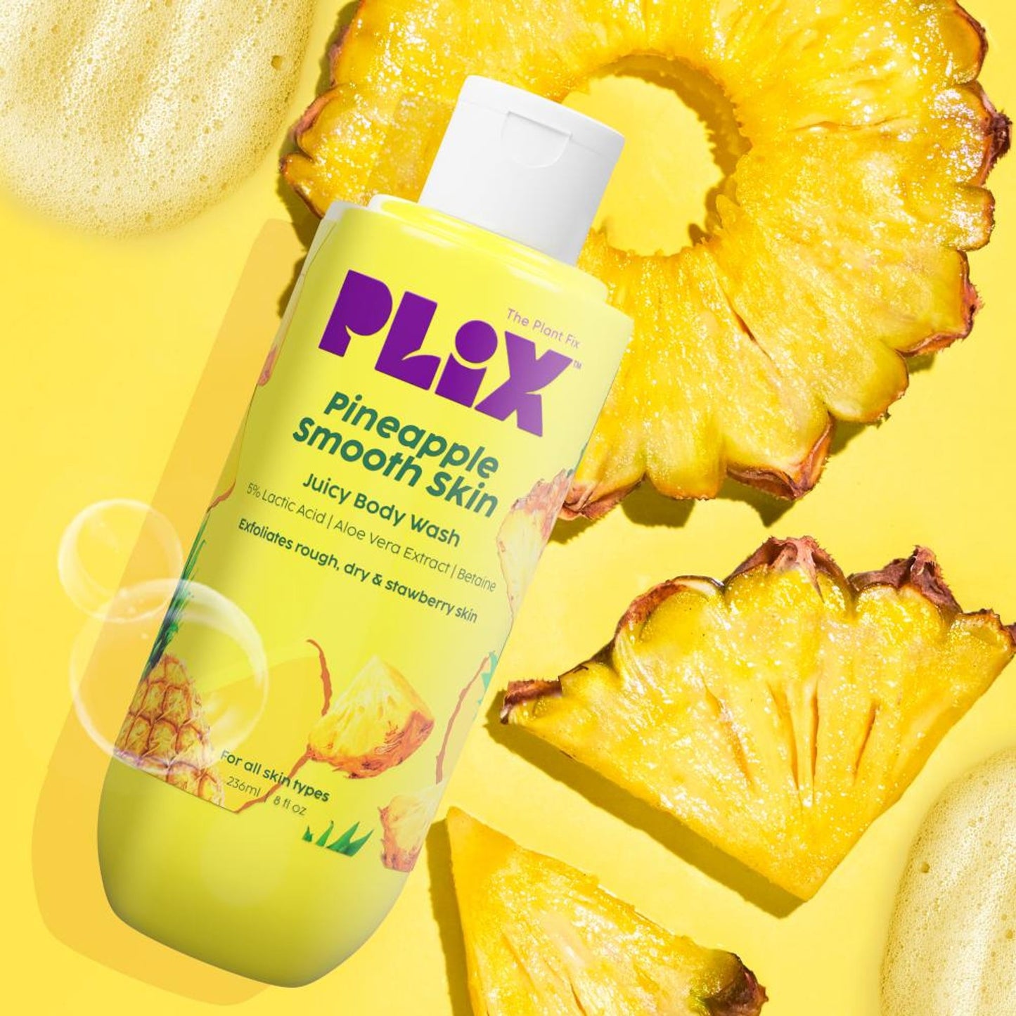 Plix Pineapple 5% Lactic Acid Body Wash Exfoliates Dry, Rough & Strawberry Skin With Deep Cleansing