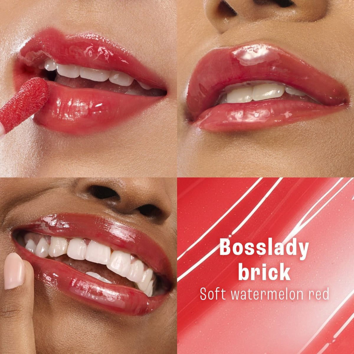 Lakme 9to5 HyaGloss Powerplump Lip Oil in Bosslady Brick, showing the tube with glossy finish and deep brick color.