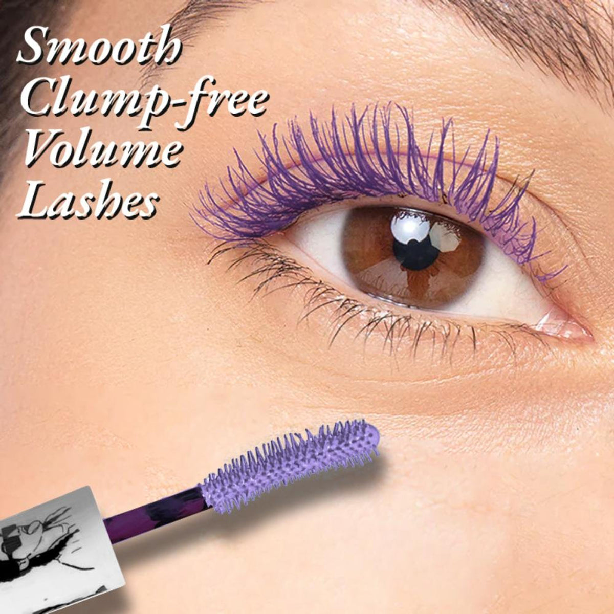 Elitty Eye Gotta Feeling Pop Lush Lashes Mascara in black, showing the mascara wand with voluminous, long lashes on a model's eye.