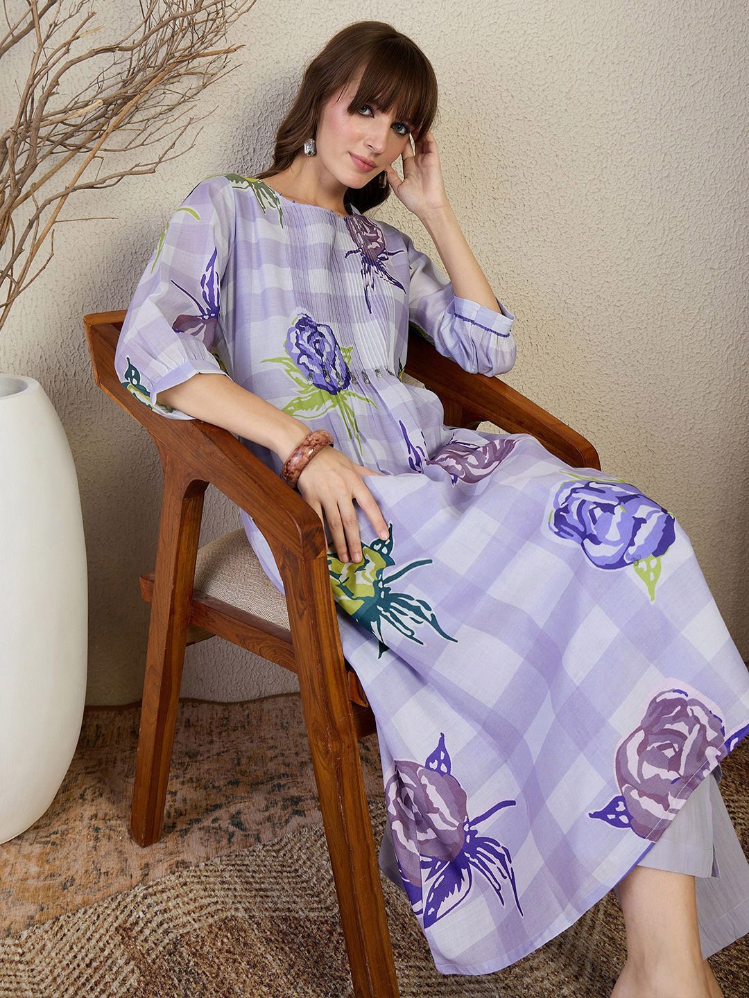 Dhiyona IE Printed Round Neck Tunic With Trousers Co-Ords