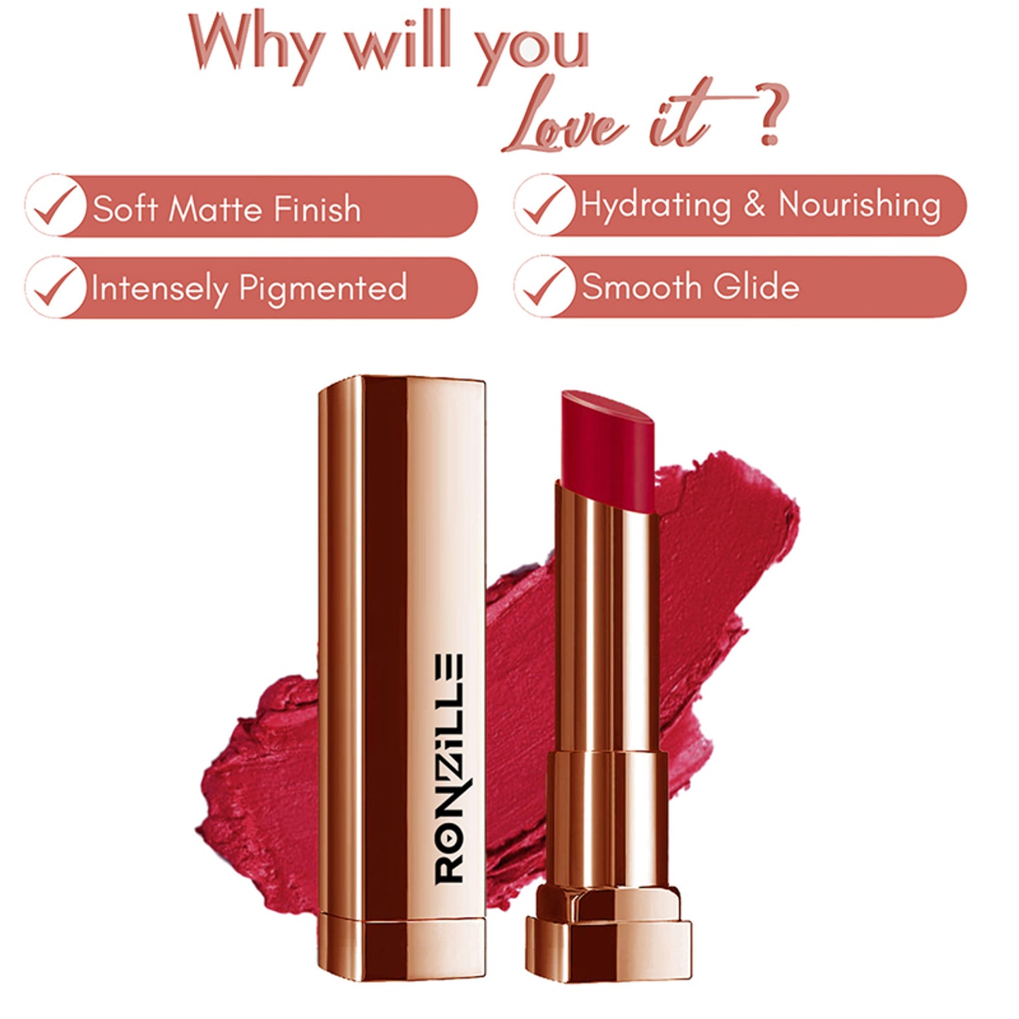 Ronzille Natural Colored Long Stay Matte Lipstick - Shade 18 - Shade-01