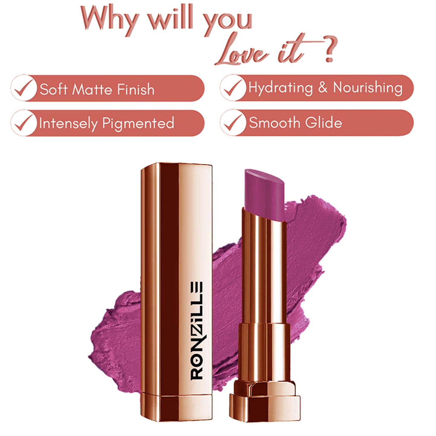 Ronzille Natural Colored Long Stay Matte Lipstick - Shade 18 - Shade-08
