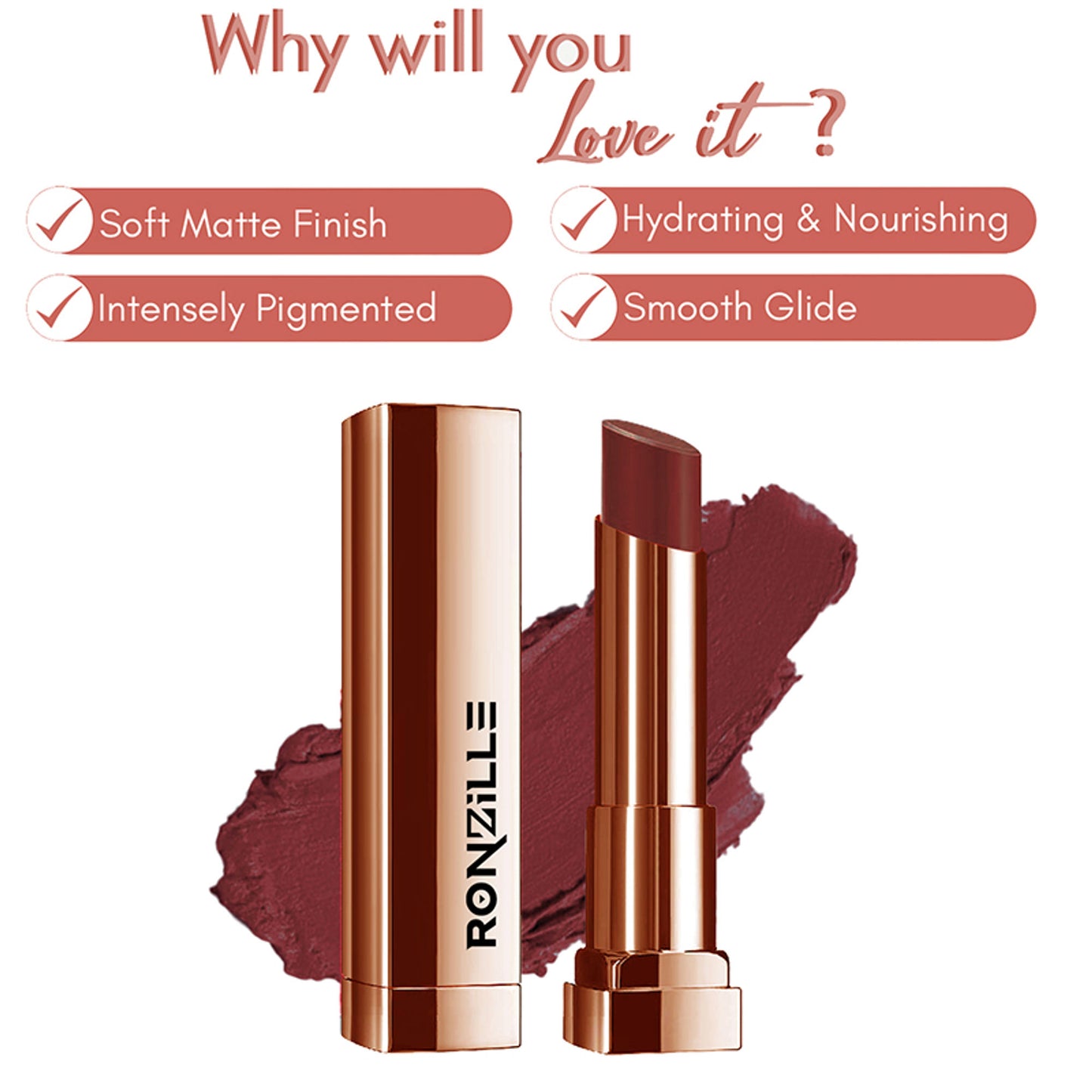 Ronzille Natural Colored Long Stay Matte Lipstick - Shade 18 - Shade-02