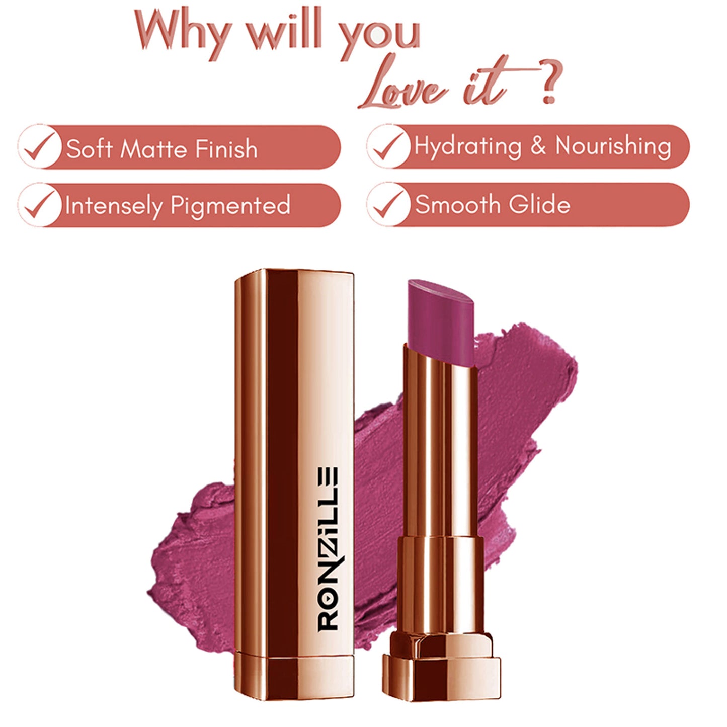 Ronzille Natural Colored Long Stay Matte Lipstick - Shade 18 - Shade-03