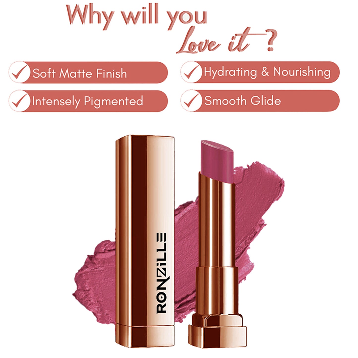 Ronzille Natural Colored Long Stay Matte Lipstick - Shade 18 - Shade-07