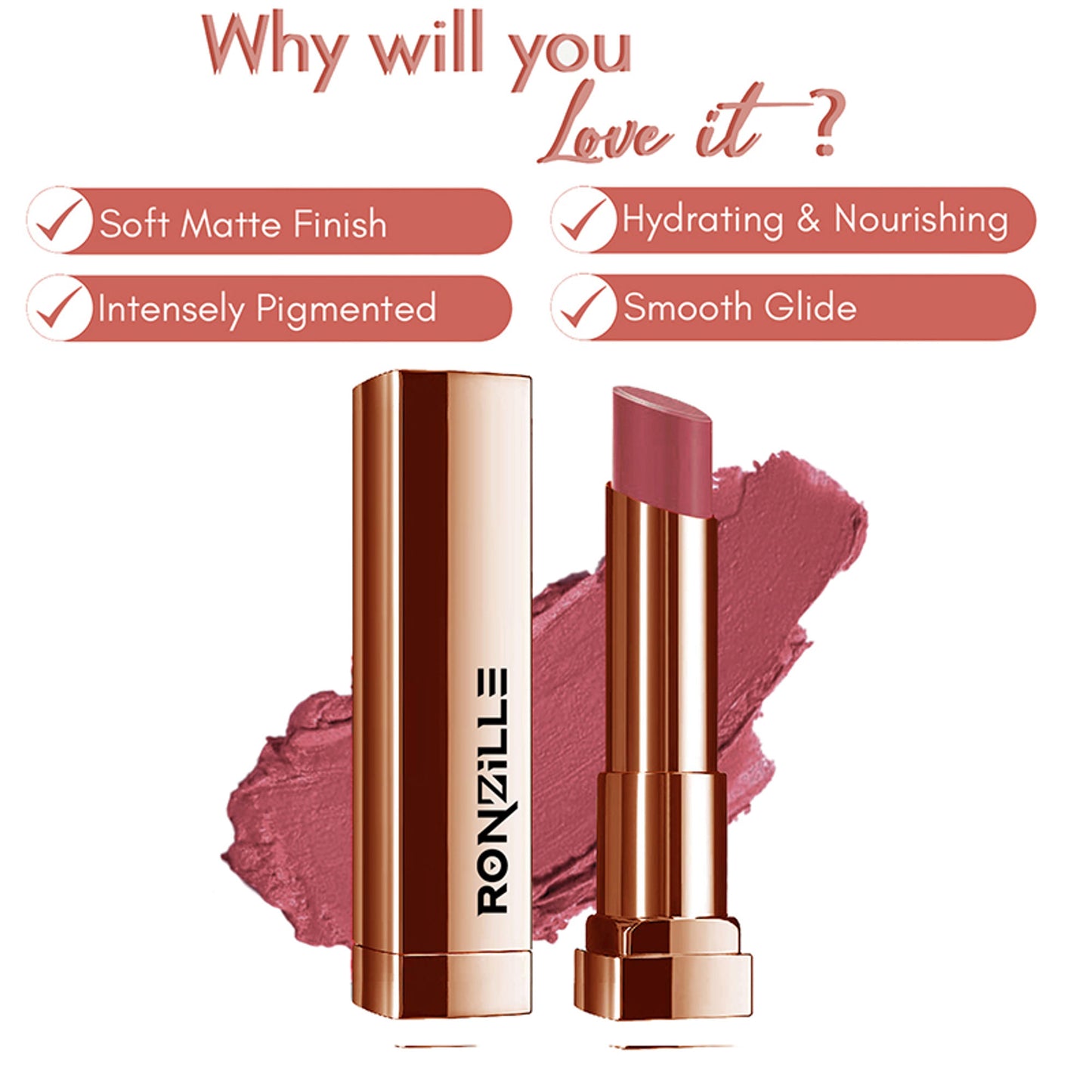 Ronzille Natural Colored Long Stay Matte Lipstick - Shade 18 - Shade-16