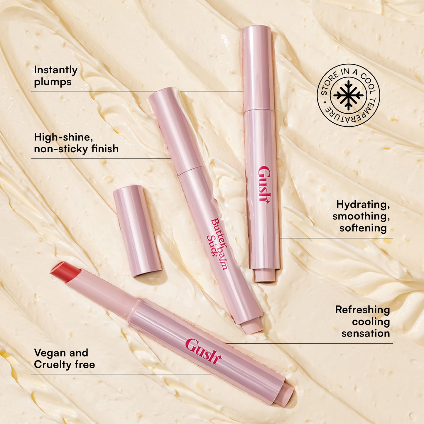 Gush Beauty Hybrid Gloss Butter Balm High Shine & Hydrating - Rich Fuchsia