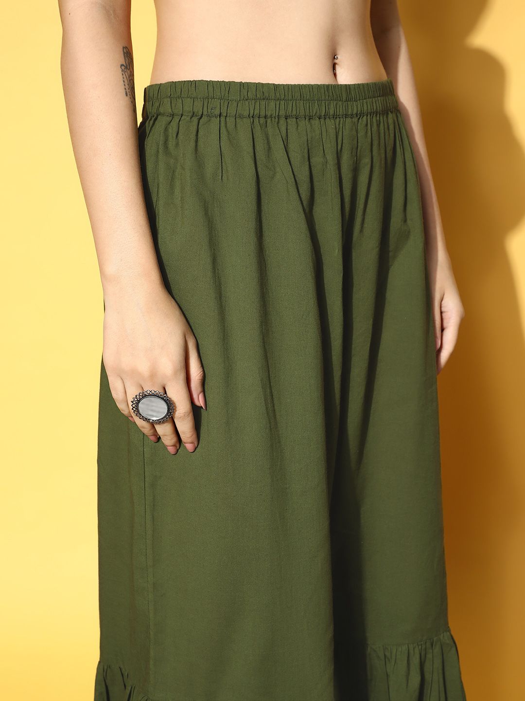 Women Green Ethnic Motifs Printed Gotta Patti Kurta with Sharara & With Dupatta