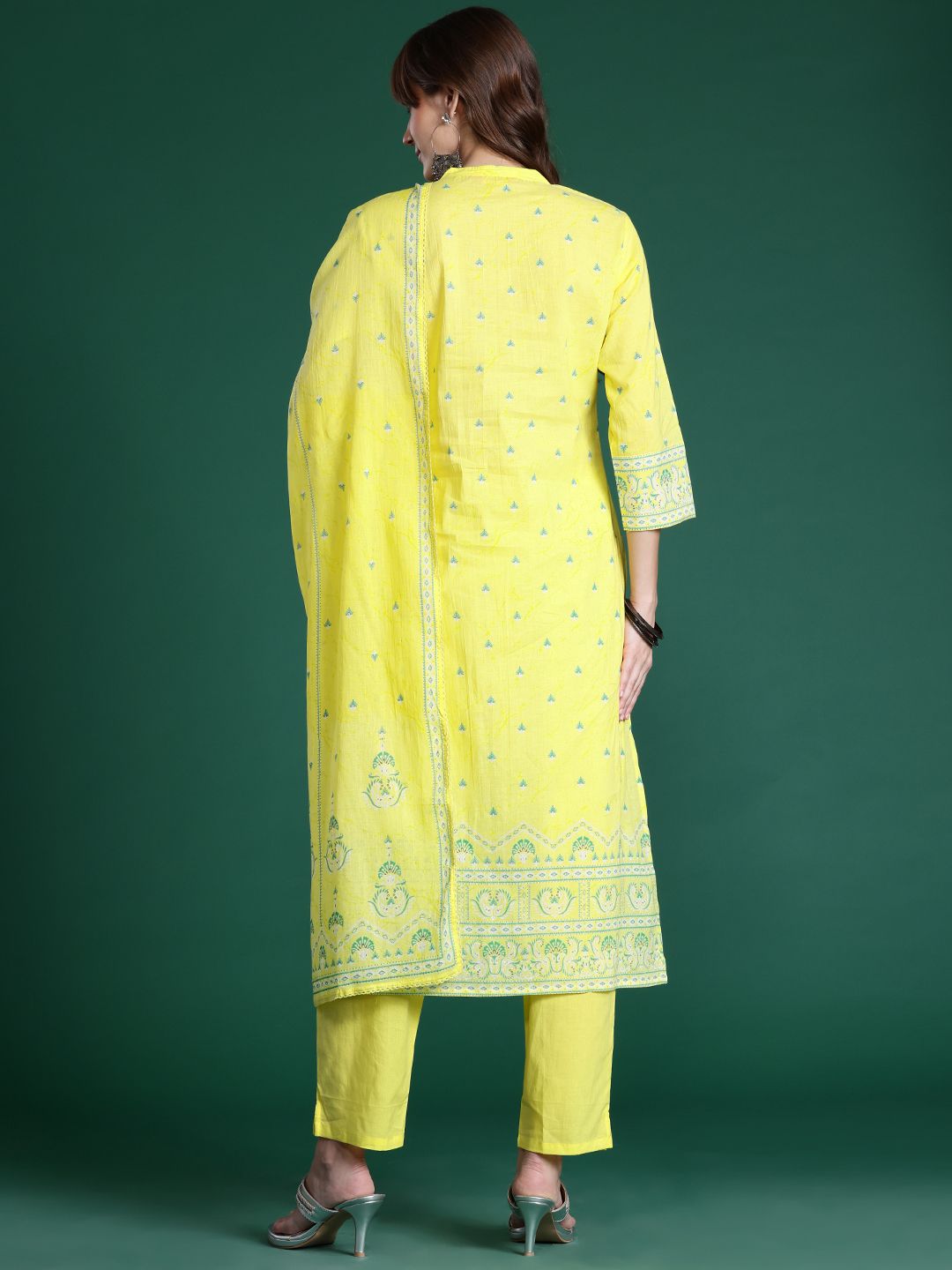 Indyancart IE Ethnic Motifs Printed Beads & Stones Pure Cotton Kurta Set