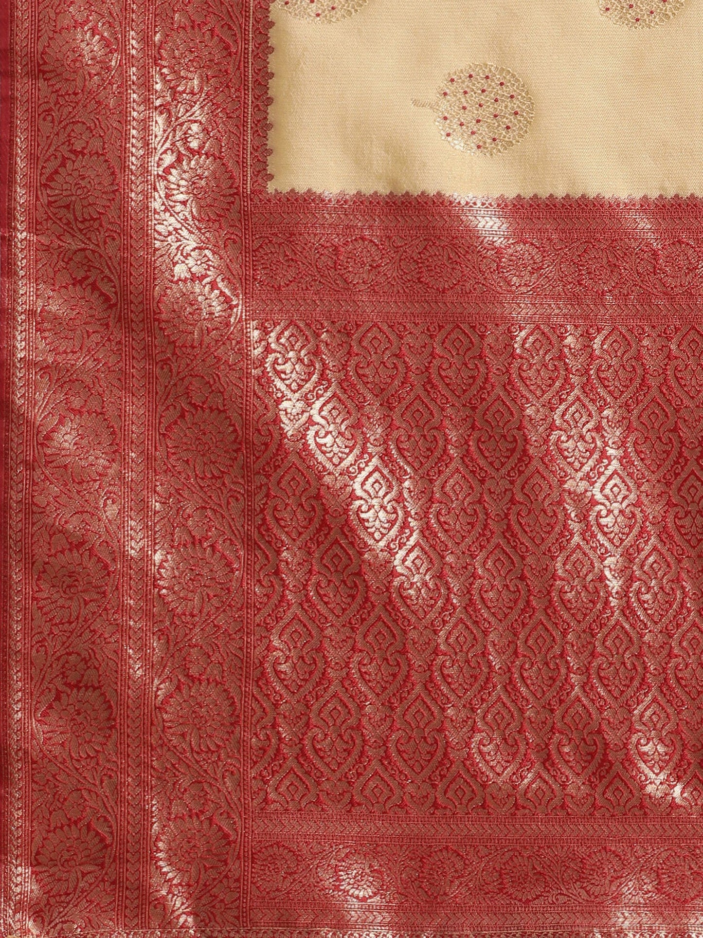 Women's Silk Blend Cream Woven Design Designer Saree With Blouse Piece