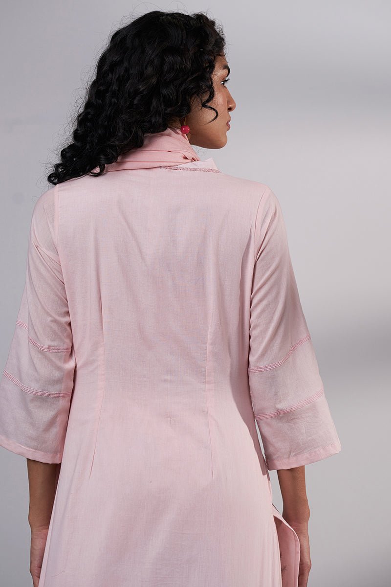 Women's Pink Embroidered Cotton Kurta With Viscose Chanderi Embroidered Dupatta