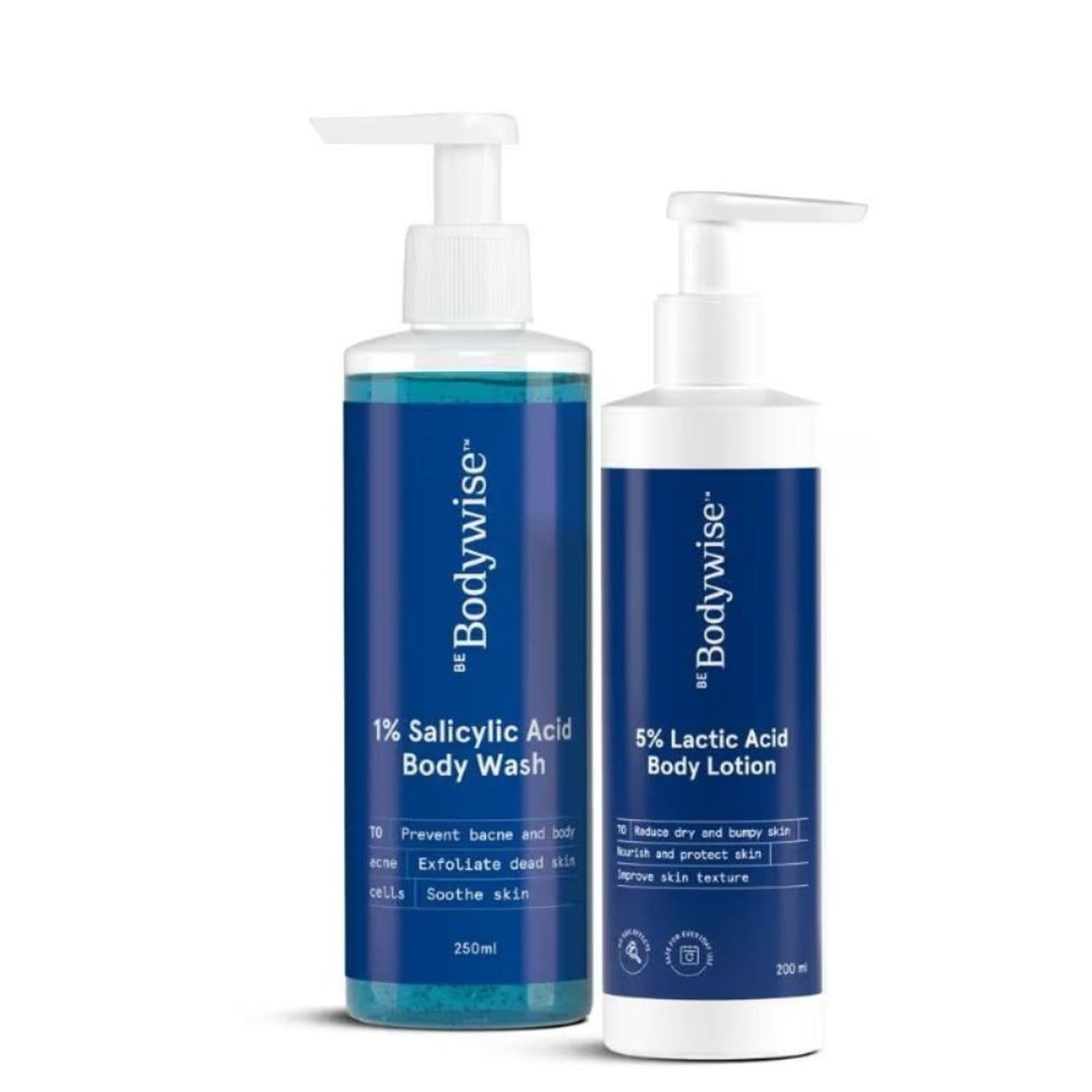 Be Bodywise 1% Salicylic Acid Body Wash + 5% Lactic Acid Body Lotion - Helps Prevent Body Acne