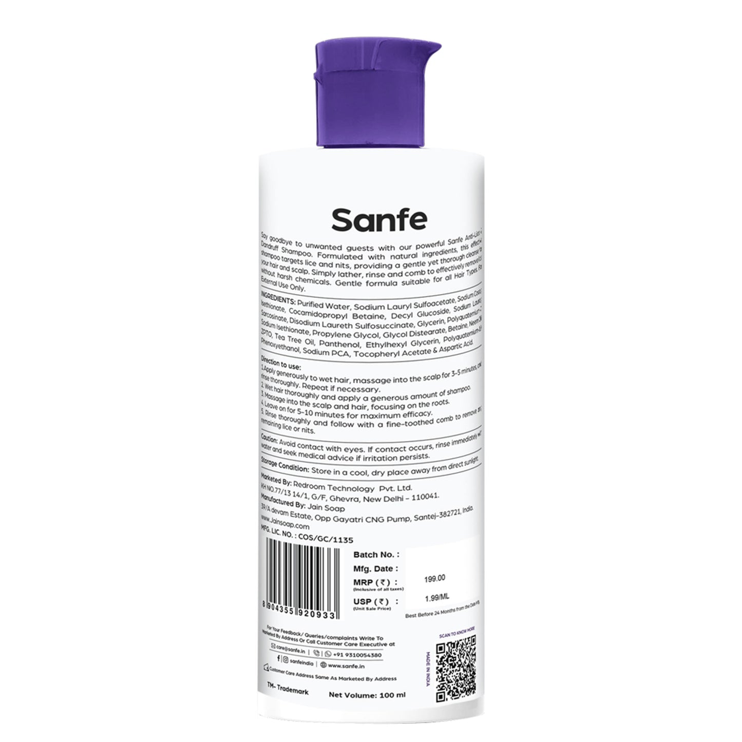 Sanfe Anti Lice & Dandruff Shampoo