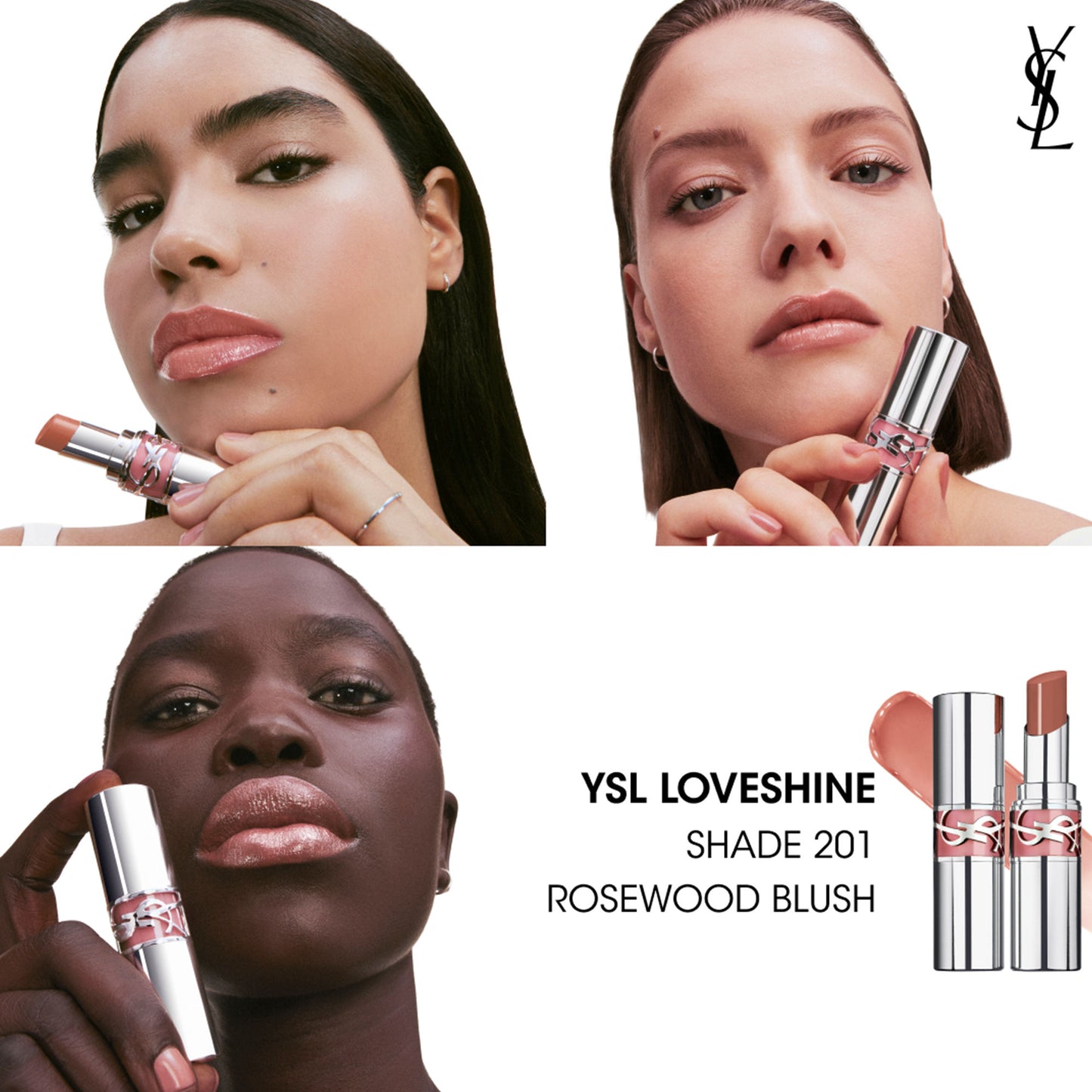 Yves Saint Laurent Loveshine High Shine Lipstick With 24H Hydration - 150 Nude Lingerie - 201 Rosewood Blush