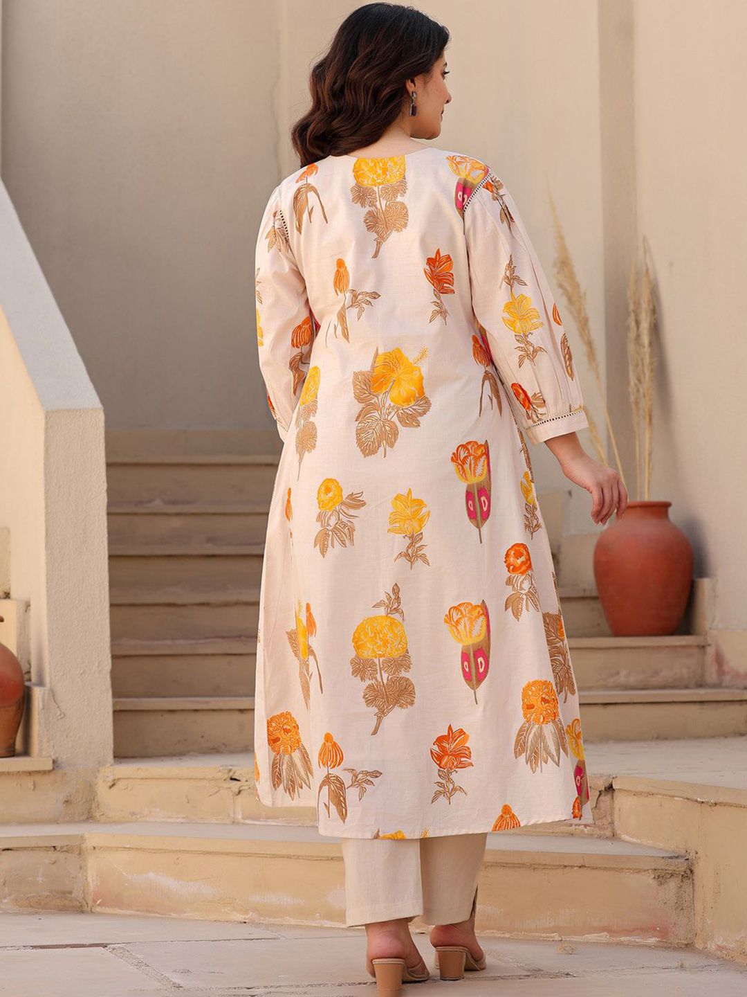 Dhiyona IE Printed Pure Cotton A-line Tunic & Trousers Co-Ord Set