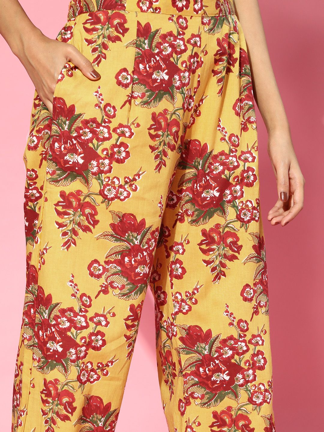 Dhiyona IE Yellow Cotton Blend Romantic Florals Kurta Set