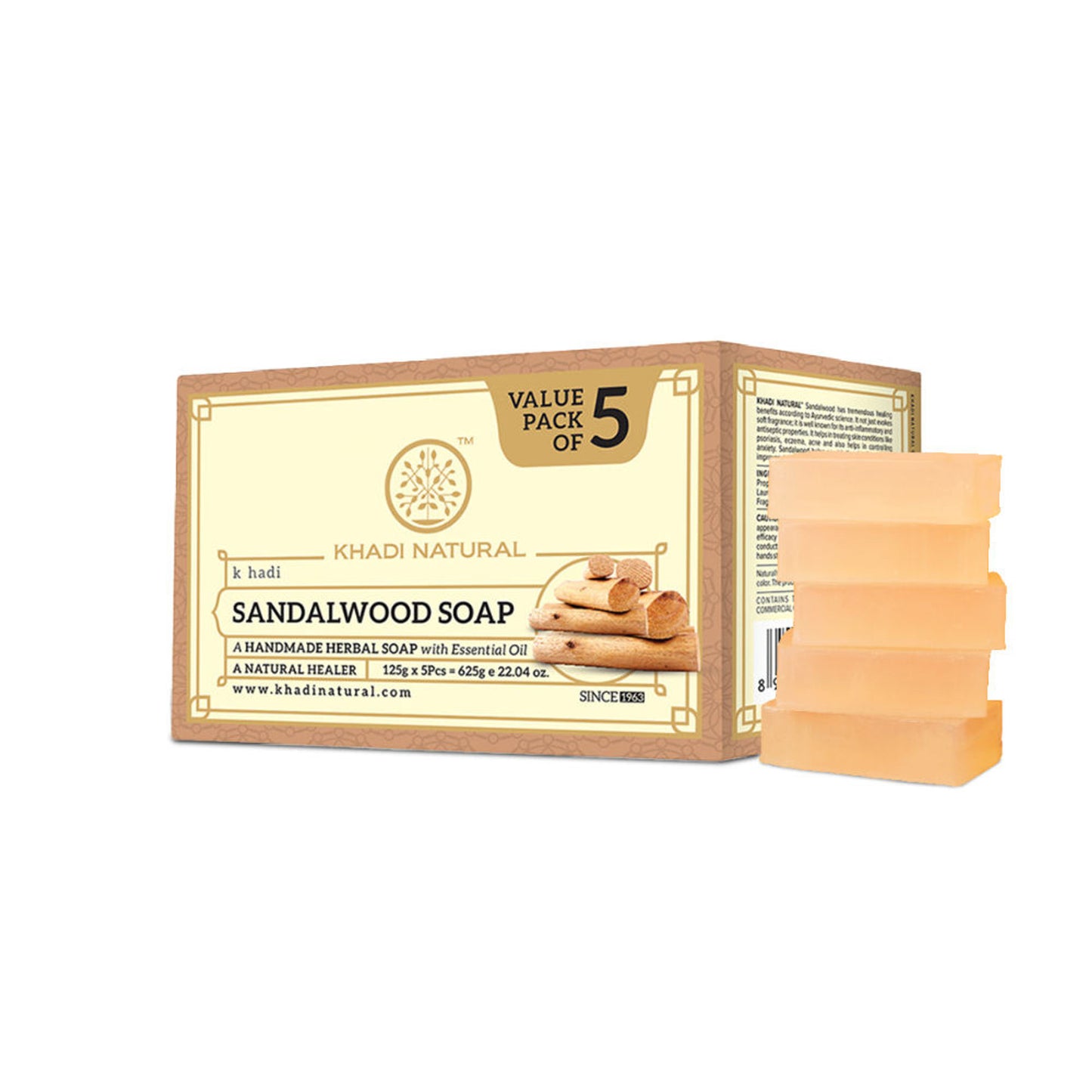 Khadi Natural Sandalwood Soap for Tan Removal, Acne and Rough Skin Pack of 5