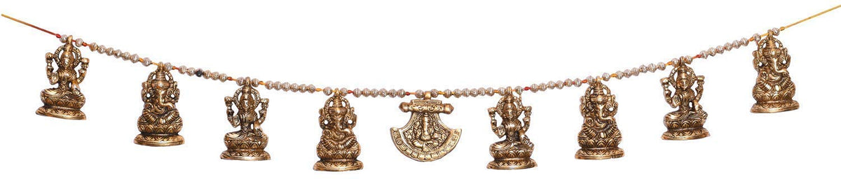 Metal Door Hanging Toran Bandarwal Set of 20 for Home Decoration/Lakshmi Ganesha Toran Mandir Temple (35 x 3.5 inch, Gold)