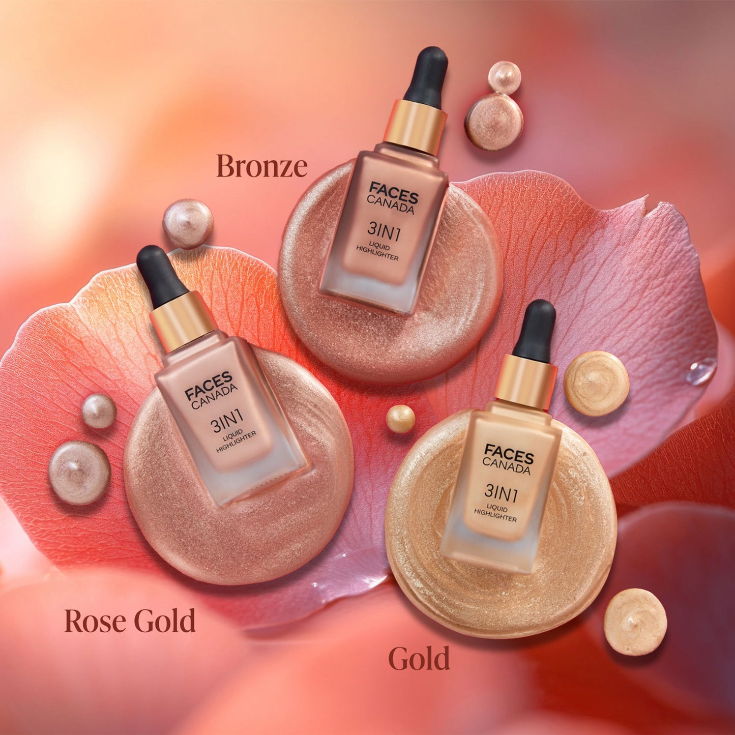 Faces Canada 3 In 1 Liquid Highlighter - Rose Gold 03