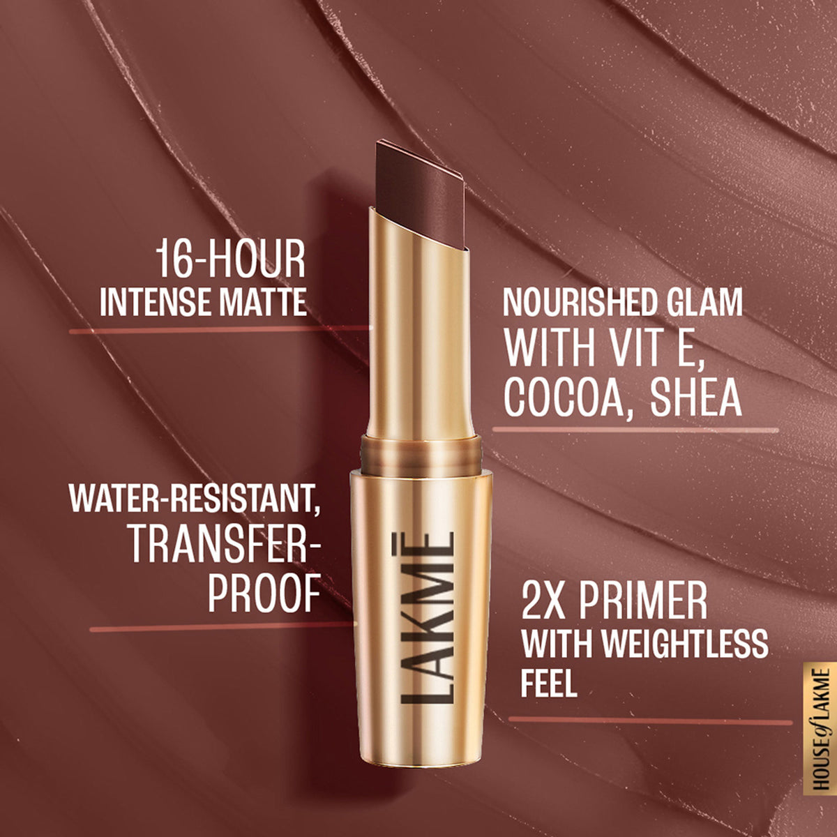 Lakme 9 To 5 Powerplay Priming Matte Lipstick, Lasts hrs - Brown Walnut