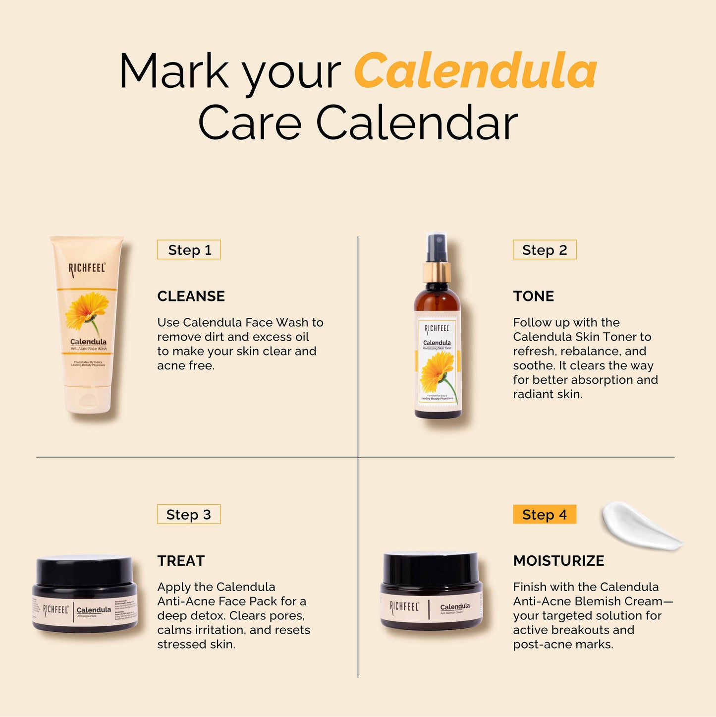 Richfeel Calendula Anti-Blemish Cream - Soothing Echinacea for Acne, Blackheads & Pores