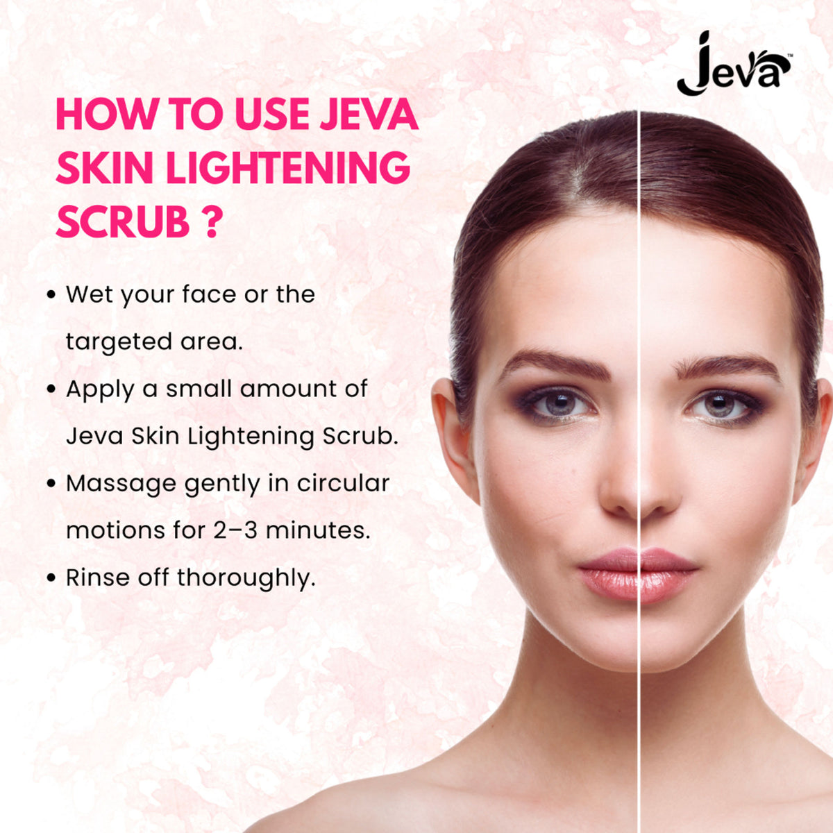 Jeva Skin Lightening Scrub for face and body, exfoliates dead skin cells, enhances glow, and smooths skin texture.