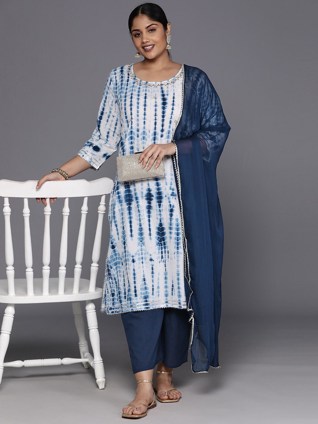 Indyancart VA Women'sPlus Size Dyed Regular Pure Cotton Kurta with Palazzos & Dupatta