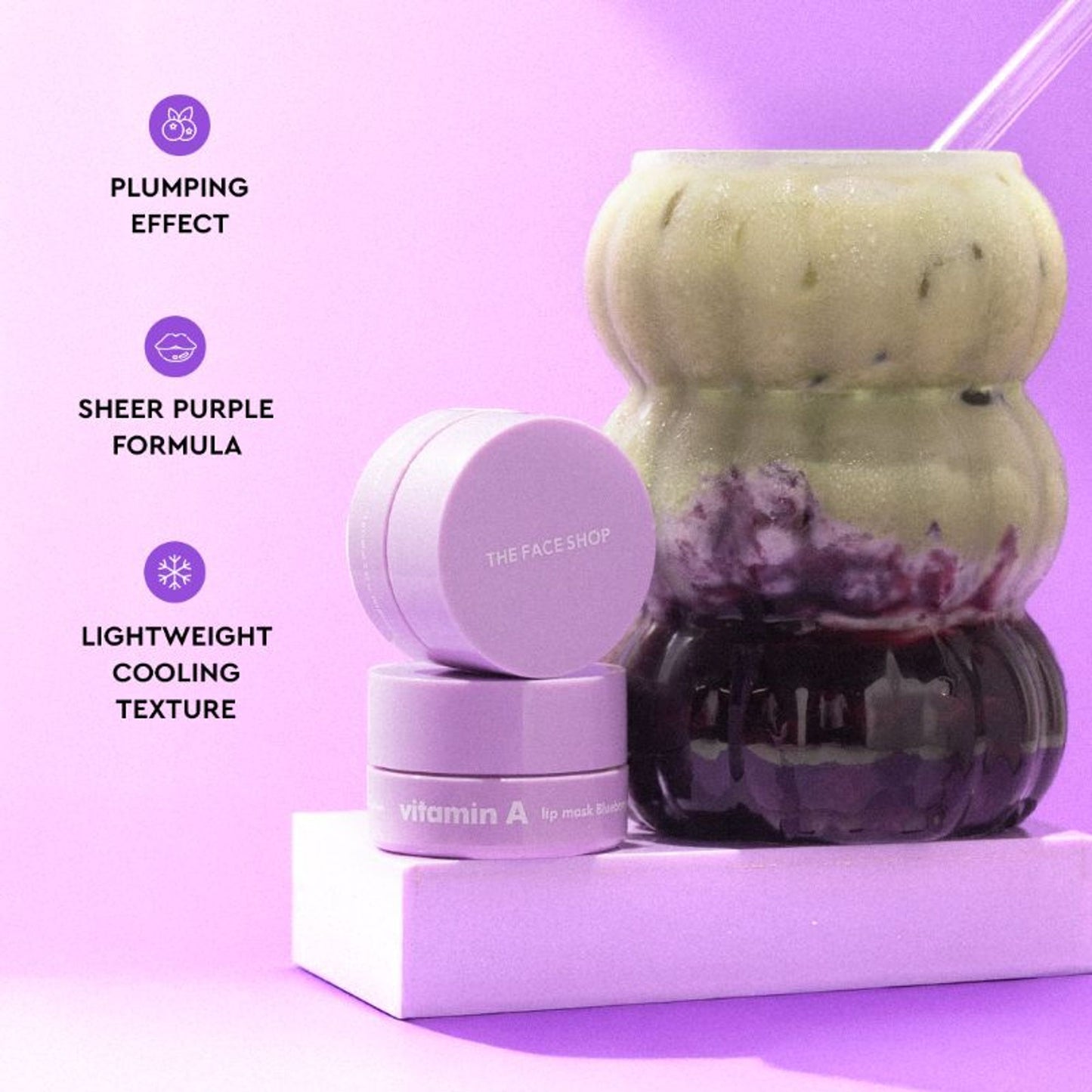 The Face Shop Vitamin Korean Lip Sleeping Mask for Dark, Dry, Pigmented Lips - Blueberry