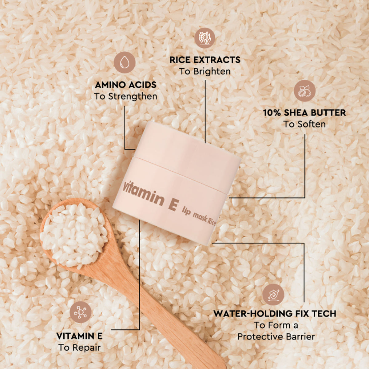 The Face Shop Vitamin Korean Mini Lip Sleeping Mask for Dark, Dry, Pigmented Lips - Rice