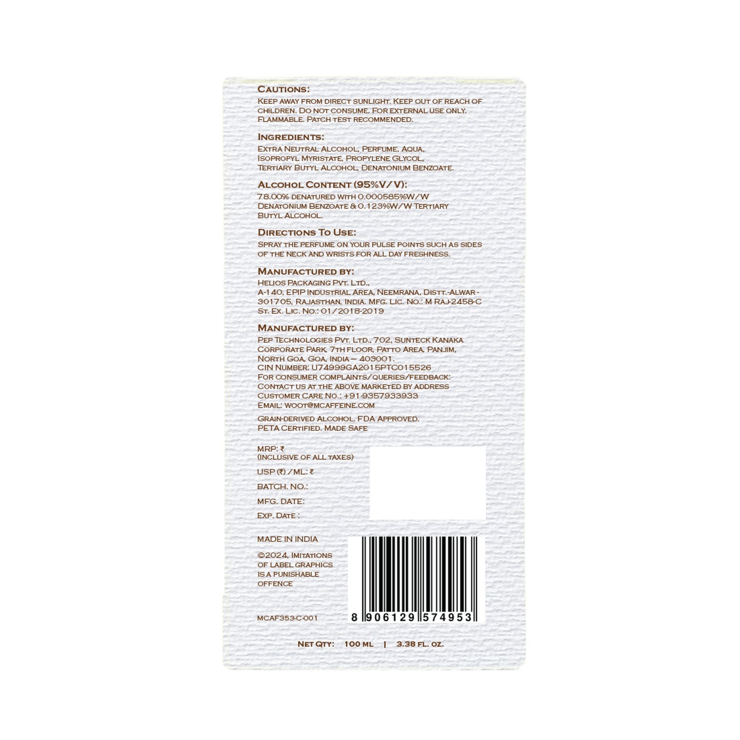 MCaffeine Fien Vanilla Muse Perfume For Women