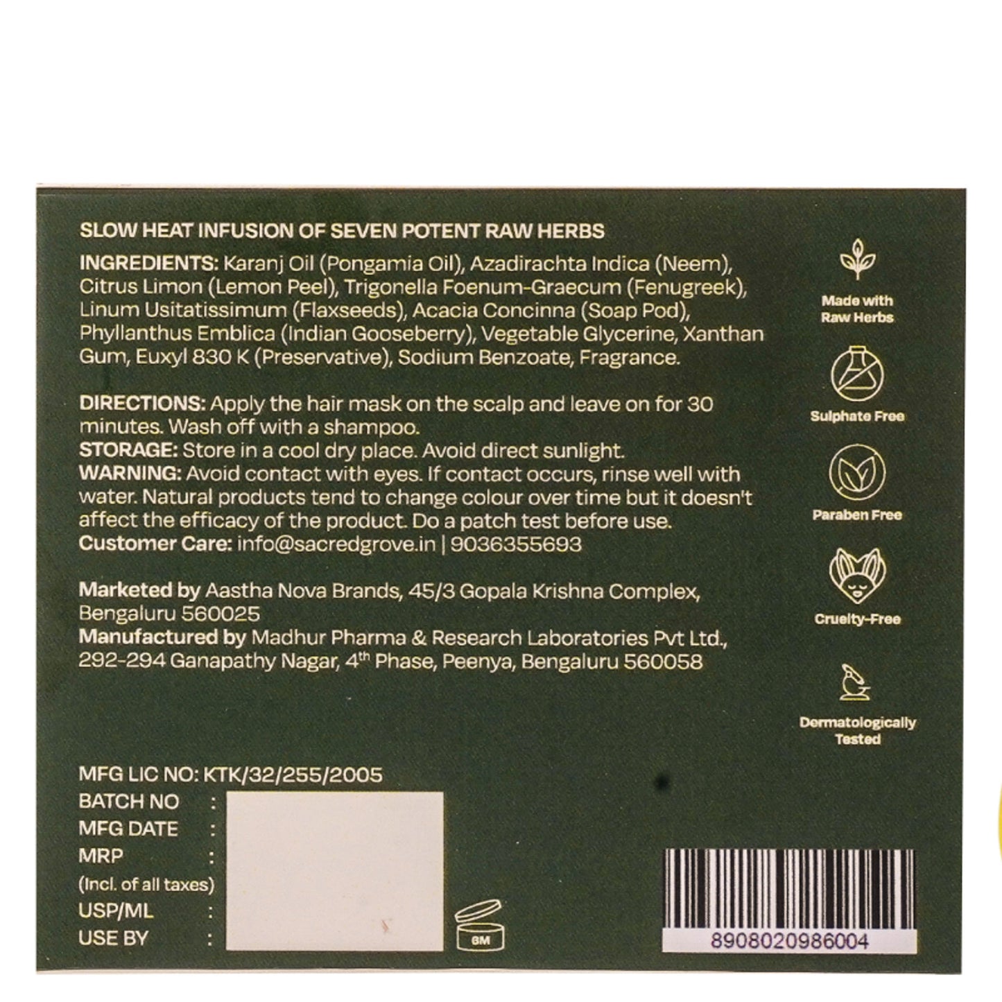 Sacred Grove Neem Anti-Dandruff Hair Mask Plant based Intense Dandruff Treatment for flaky scalp
