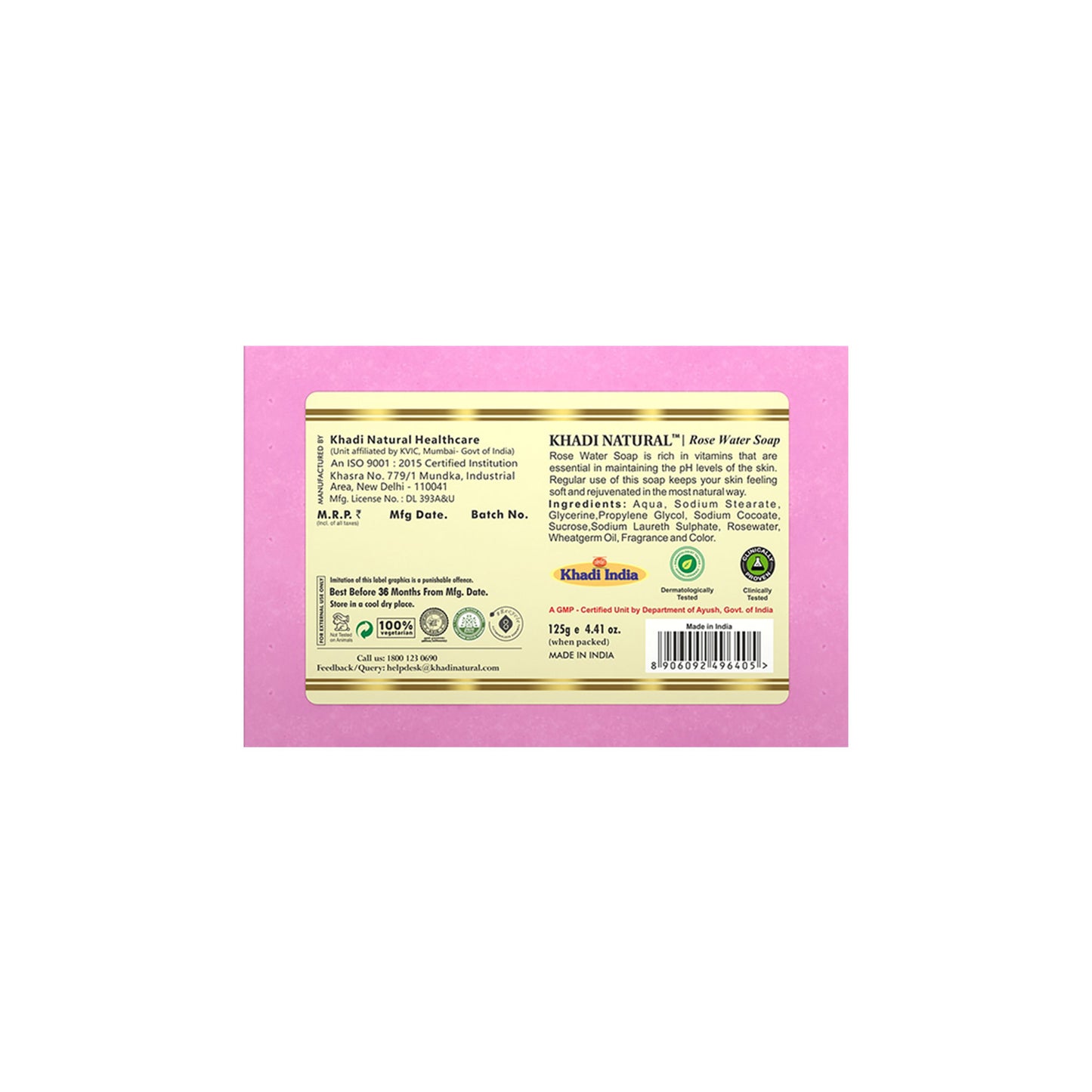 Khadi Natural Rosewater Handmade Soap Remove Excess Oil