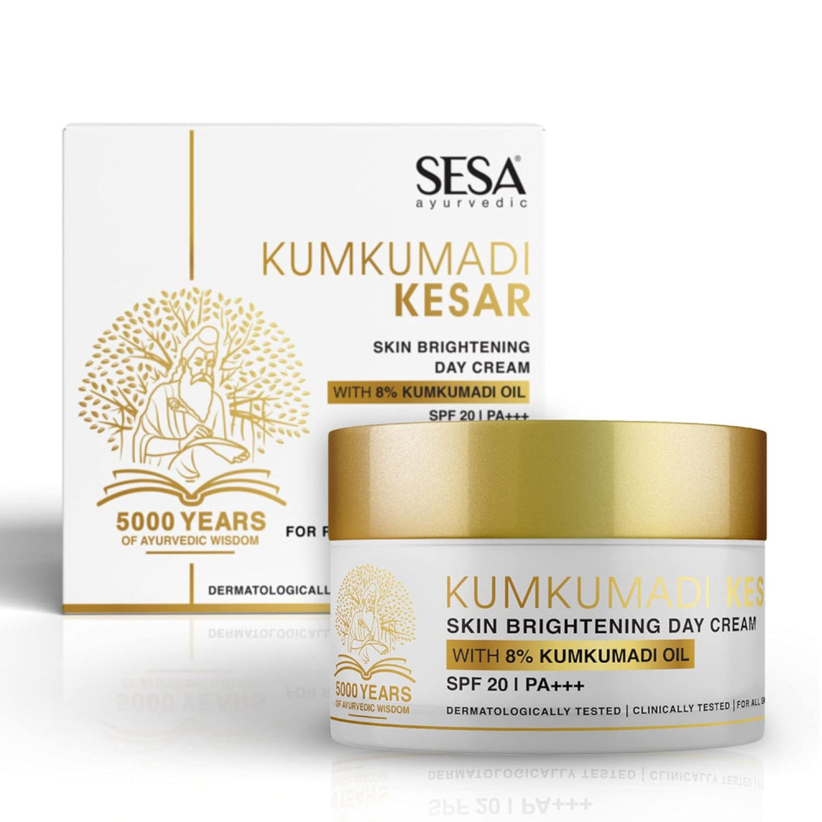 SESA 8% Kumkumadi Kesar Day Cream 50g SPF 20 & PA++ Skin Brightening Face Moisturizer Face Cream