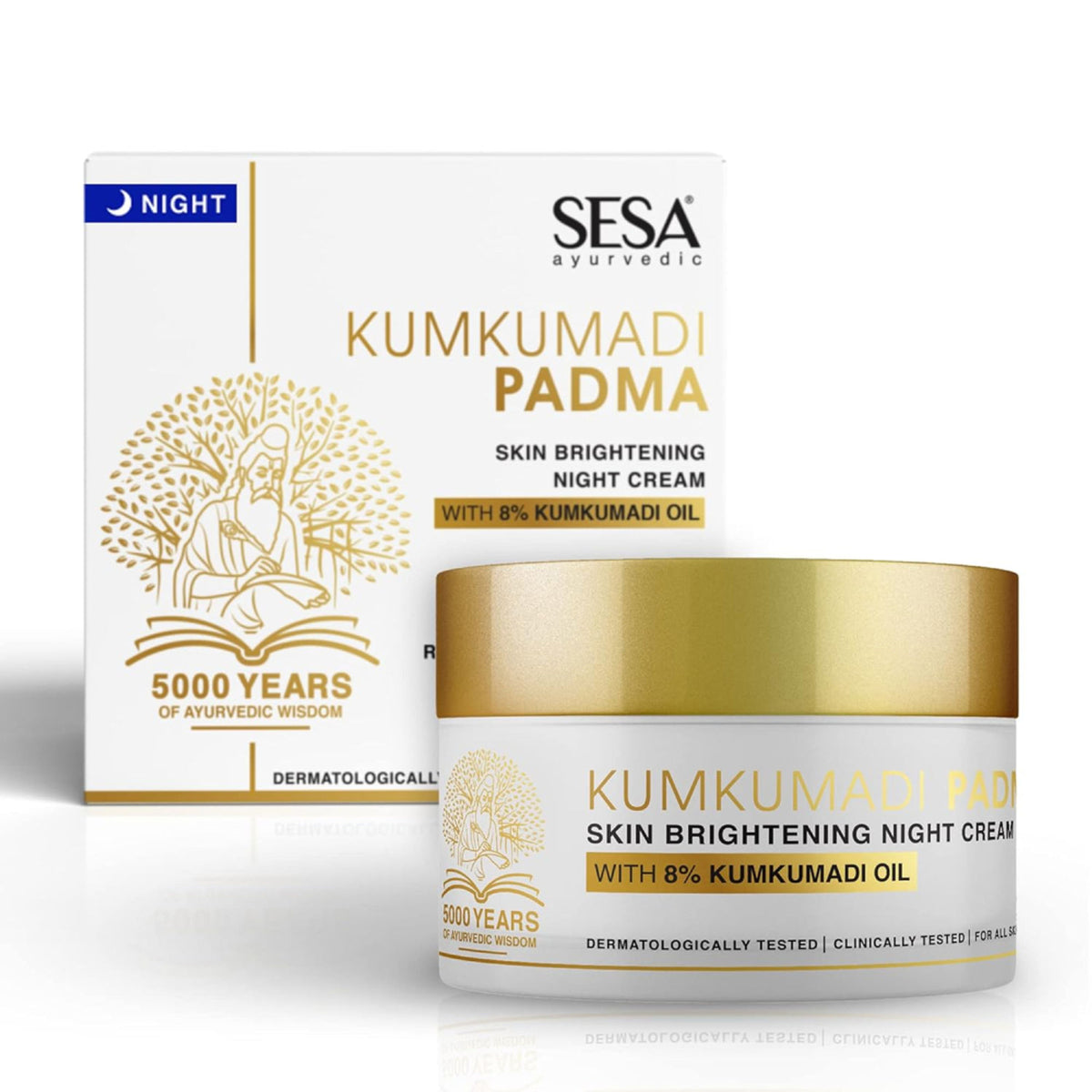 SESA 8% Kumkumadi Padma Night Cream 50g Skin Brightening, Helps Reduce fine lines & wrinkles