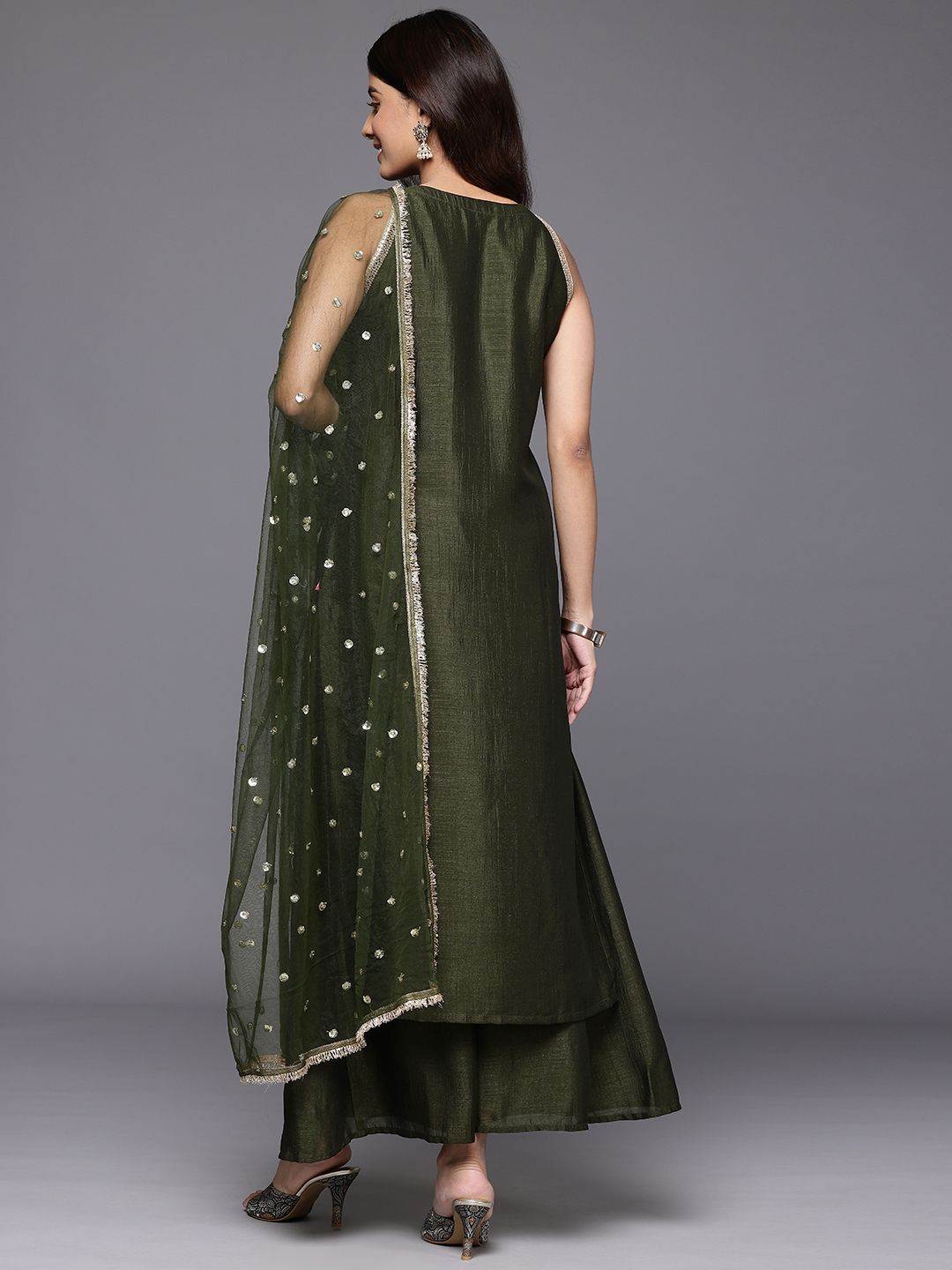 Dhiyona VA Women's Yoke Design Sequinned Kurta with Trousers & Dupatta