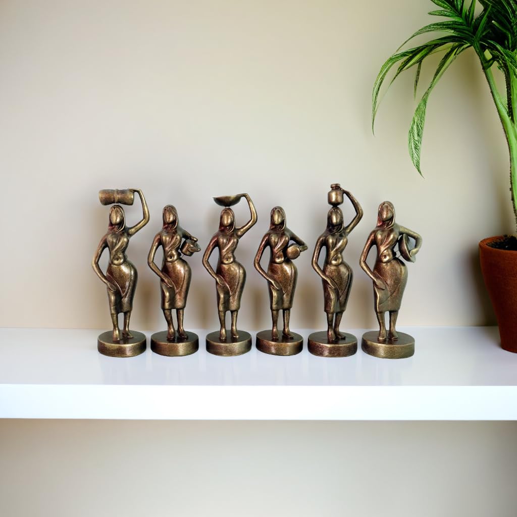 Niharika Collections Handmade Clay Terracotta Abstract Sculpture | Home Décor & Gift | Cultural Art | Working Farmer Women Idol | Set of 6