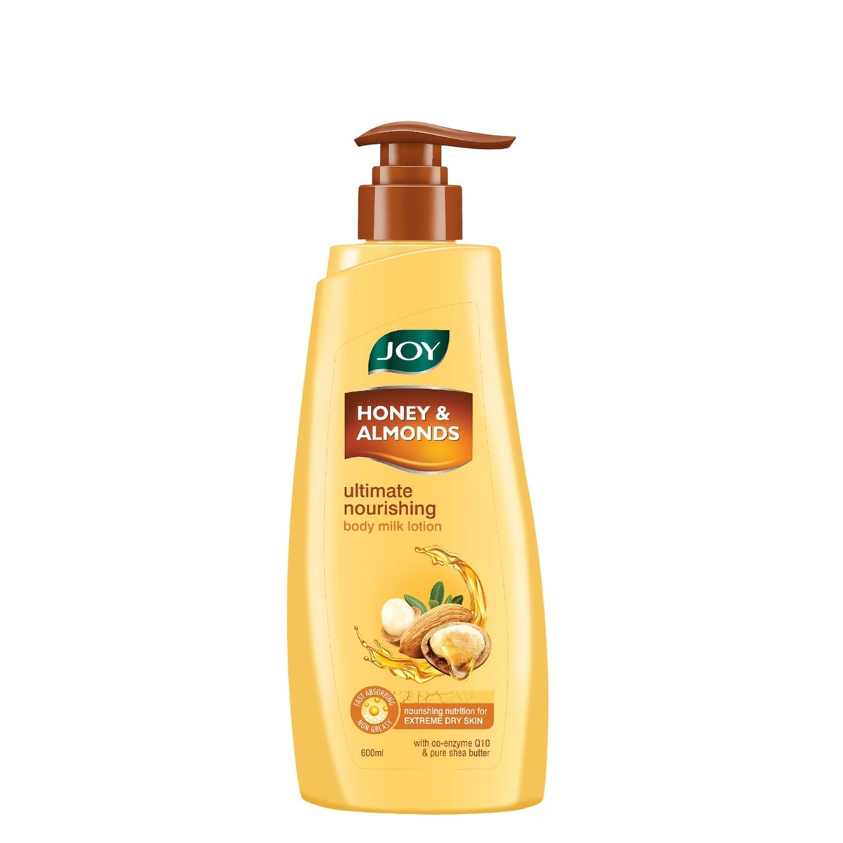 Joy Honey & Almonds nourishing body lotion bottle with shea butter and vitamin E for winter skin care.