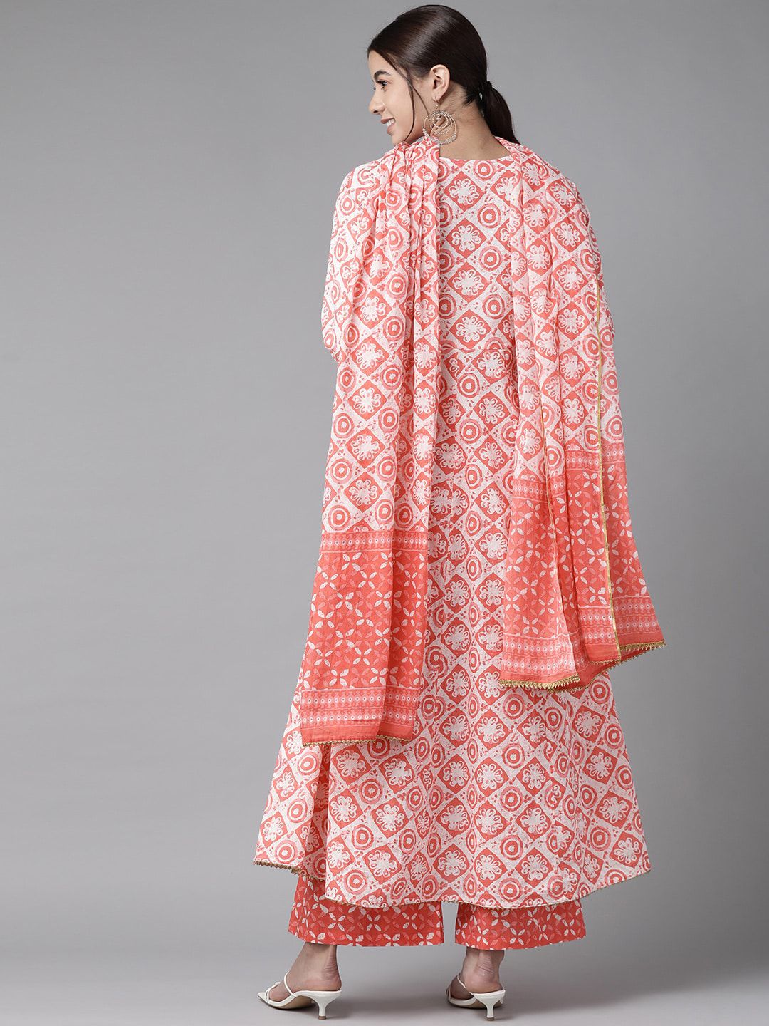 Indyancart IE Women Pink Embroidered Regular Kurta with Palazzos & Dupatta