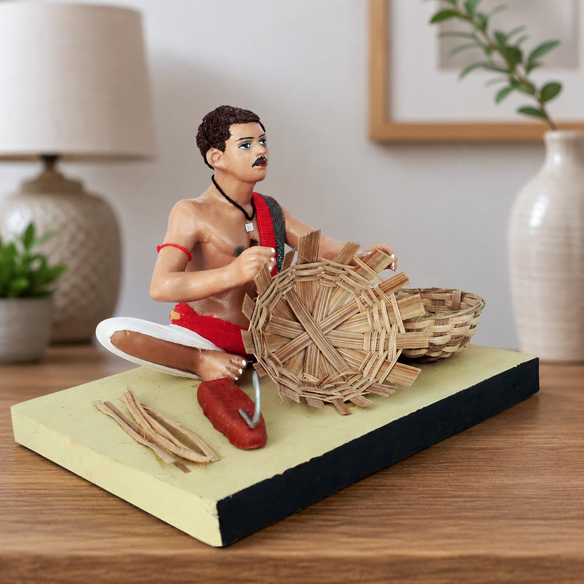 Niharika Collections Krishnanagar Handmade Clay Gift & Décor | Prime- Sitting Human Figure Miniature Idol - Basket Maker