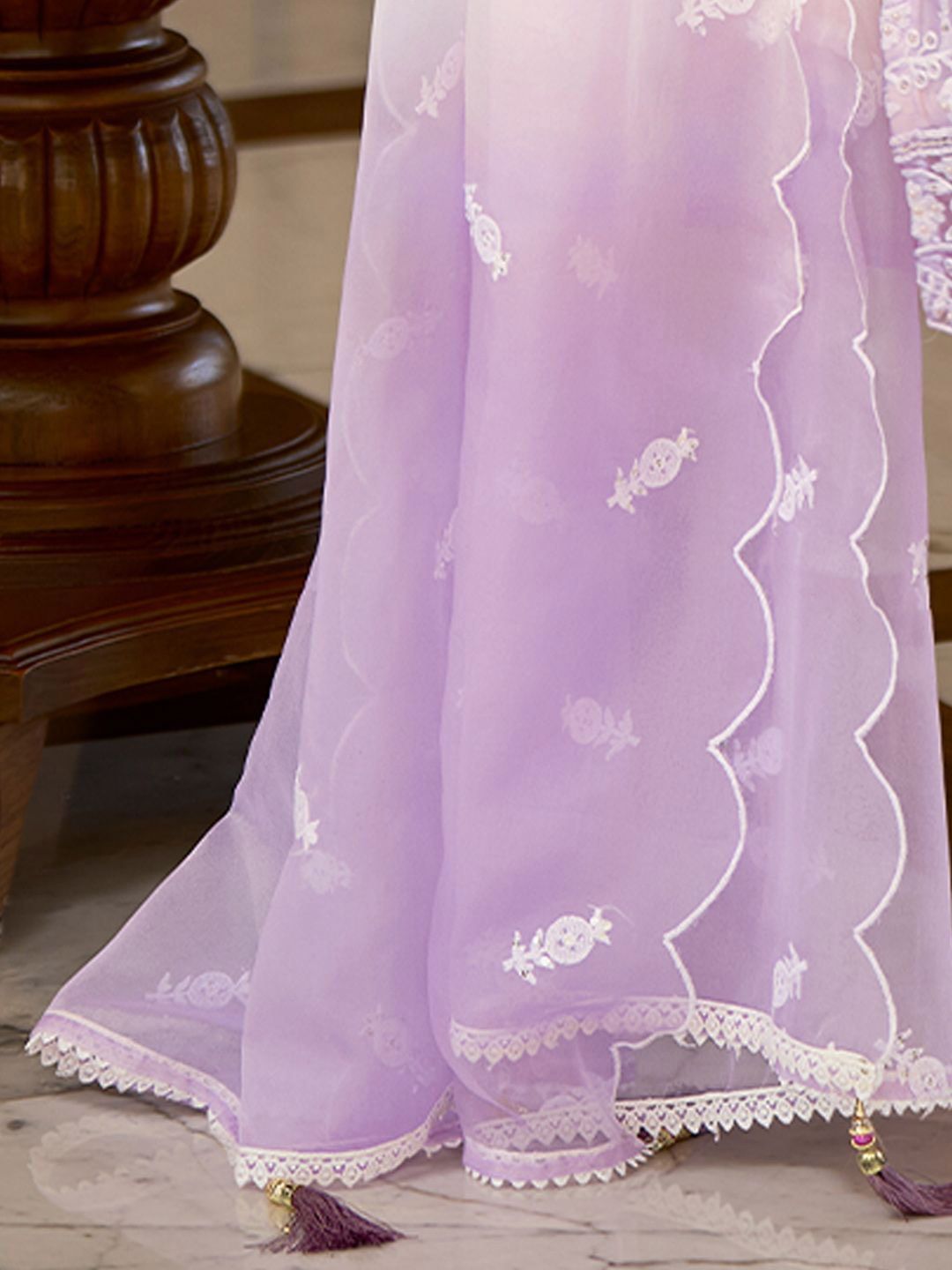 Floral Embroidered Sequinned Straight Organza Kurta With Trousers And Dupatta