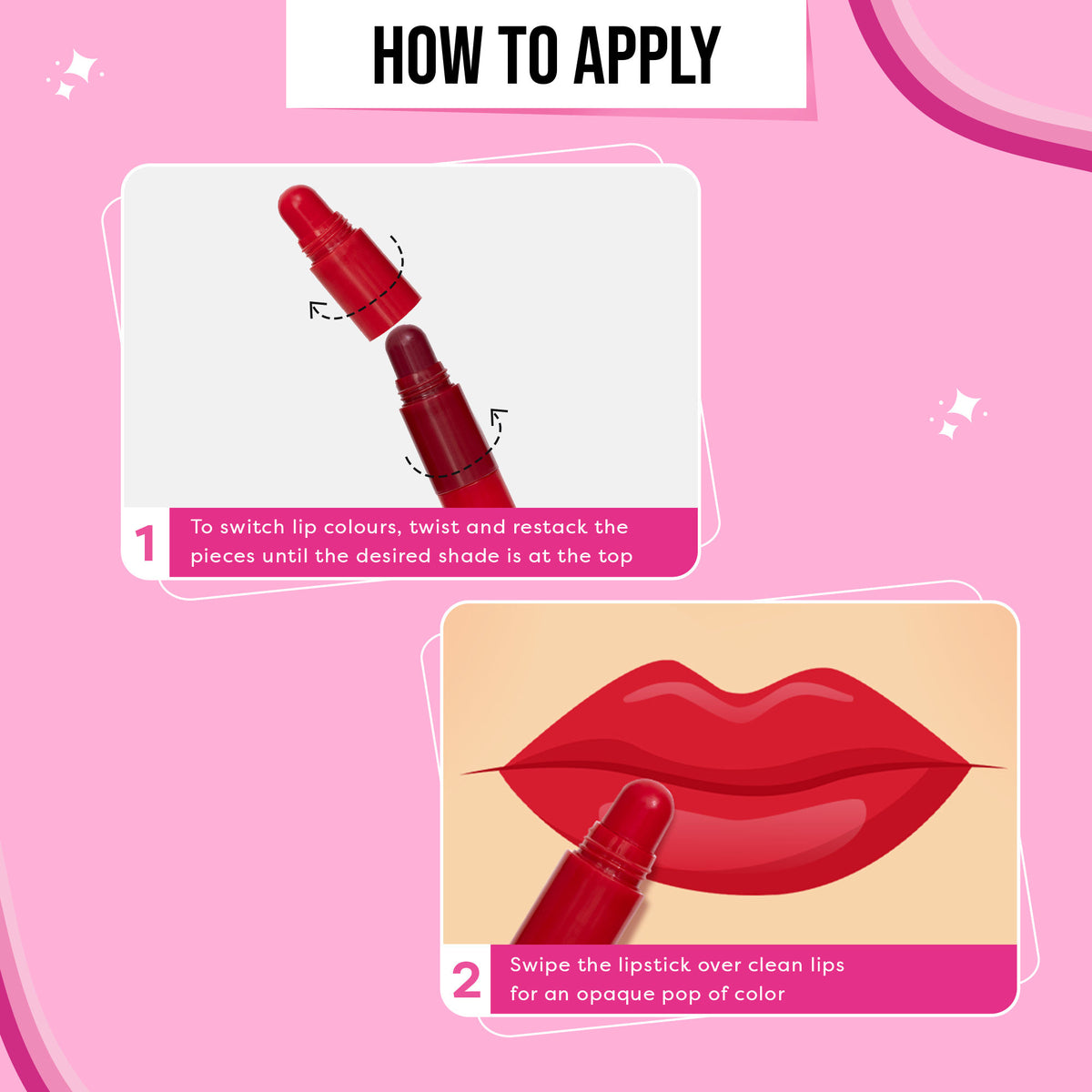 SUGAR POP 4-in-1 Lip Twist in shade Rouge Delight, featuring a colorful twist-up lipstick with multiple shades and a sleek design.