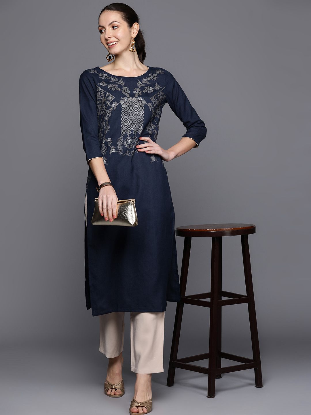 Indyancart IE Geometric Foil Printed Kurta