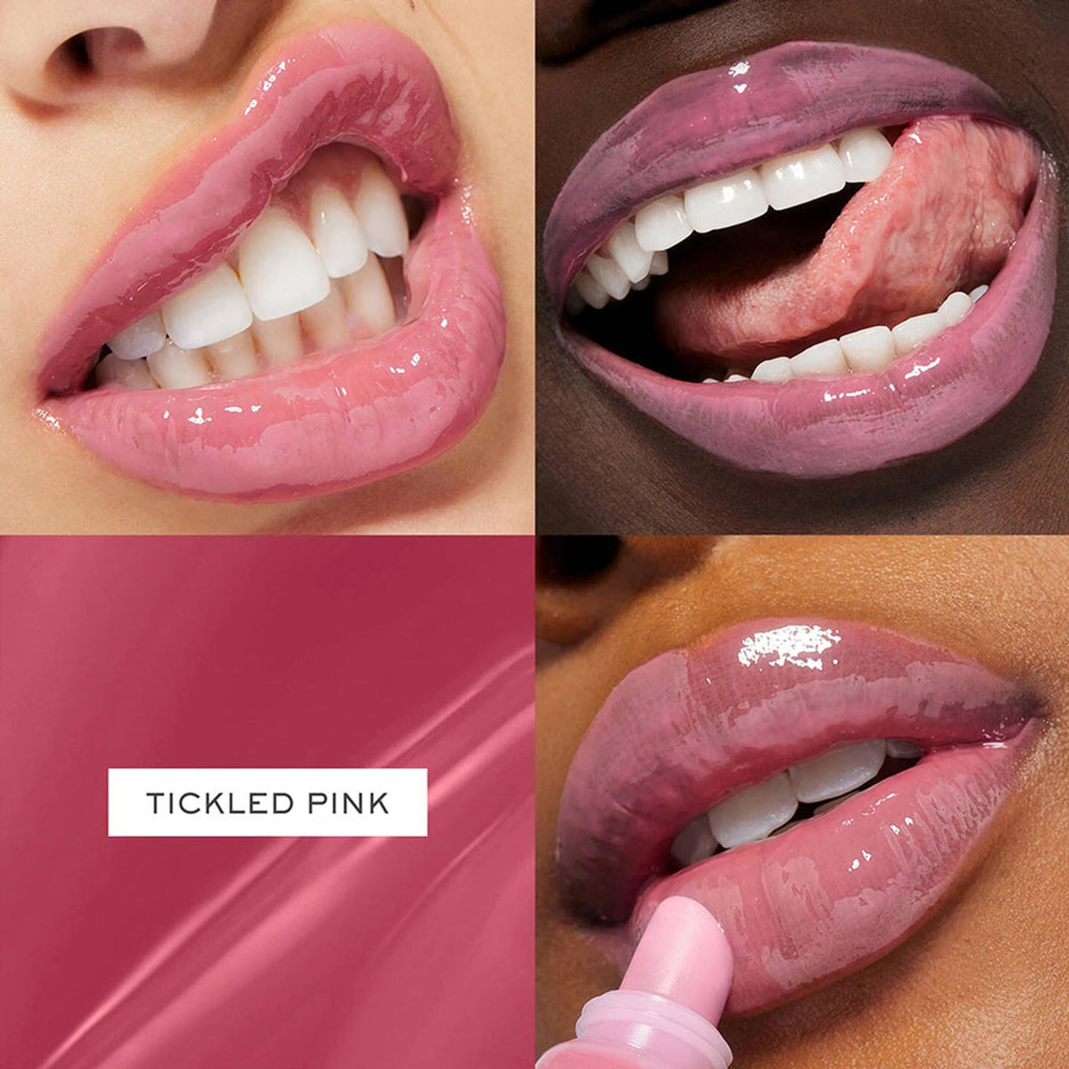 Lancome Juicy Tubes lip gloss in shade Tickled Pink with ultra shiny, moisturizing finish on smooth lips.